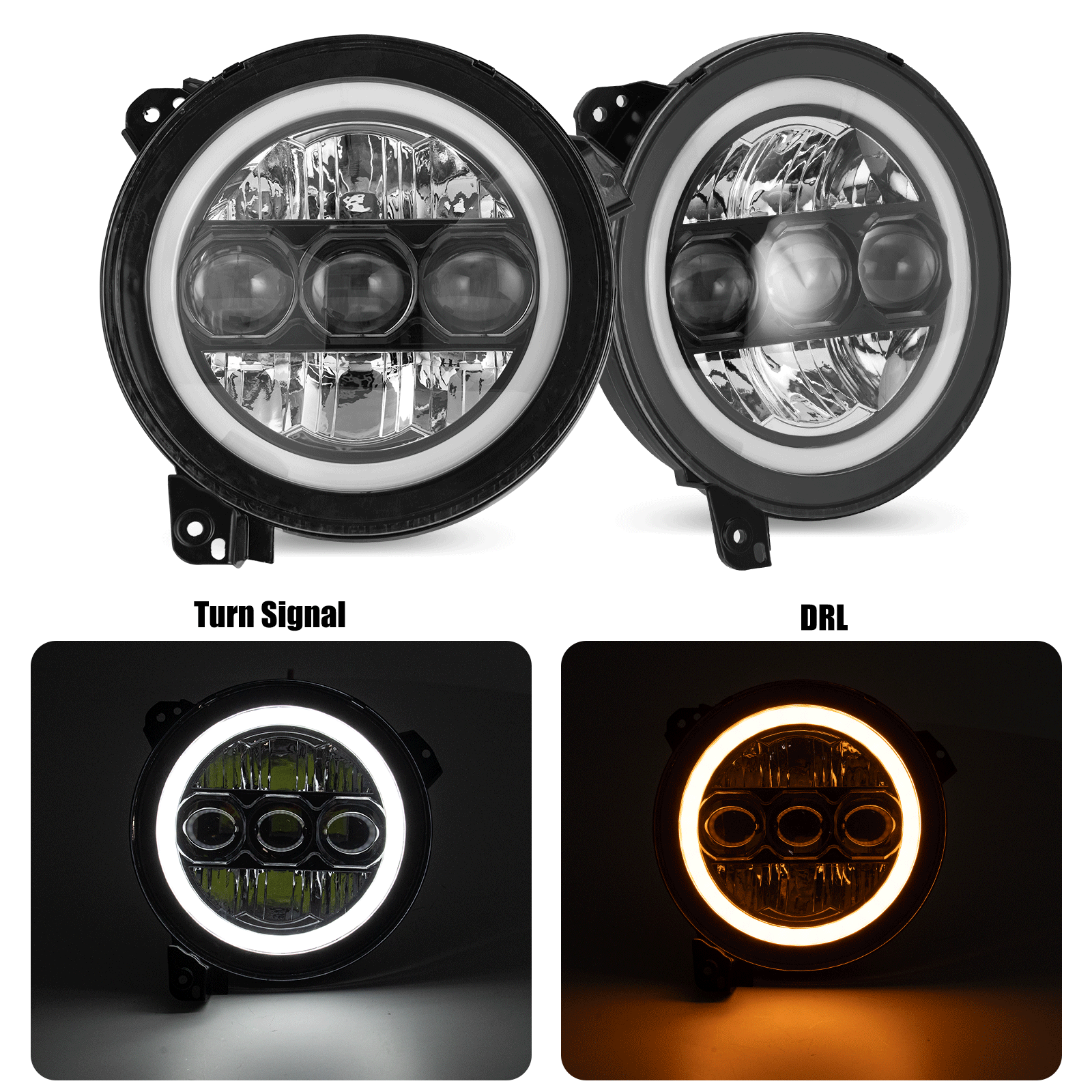90W LED Headlight Kit with Triple Lens Design, HALO DRL & Turn Signal - Compatible with 2018-2025 Jeep Wrangler JL 4xe & Jeep Gladiator JT (2-Piece Set) - Upgrade for Off-Roading, Night Driving & Enhanced Visibility