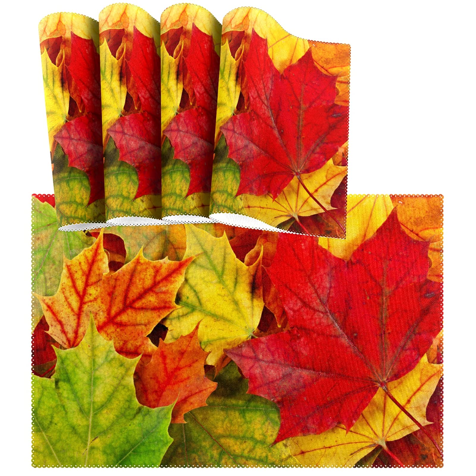 Fall Maple Leaf Placemats Set of 4 - Non-Slip Heat-Resistant Thanksgiving Table Mats for Kitchen & Dining - 12
