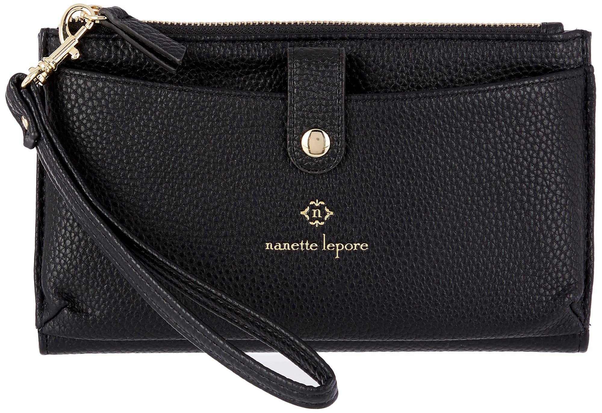 Nanette Lepore Ryae Slim Wallet for Women - Black Leather RFID Blocking Minimalist Card Holder - Perfect for Travel, Everyday Use & Gift Giving