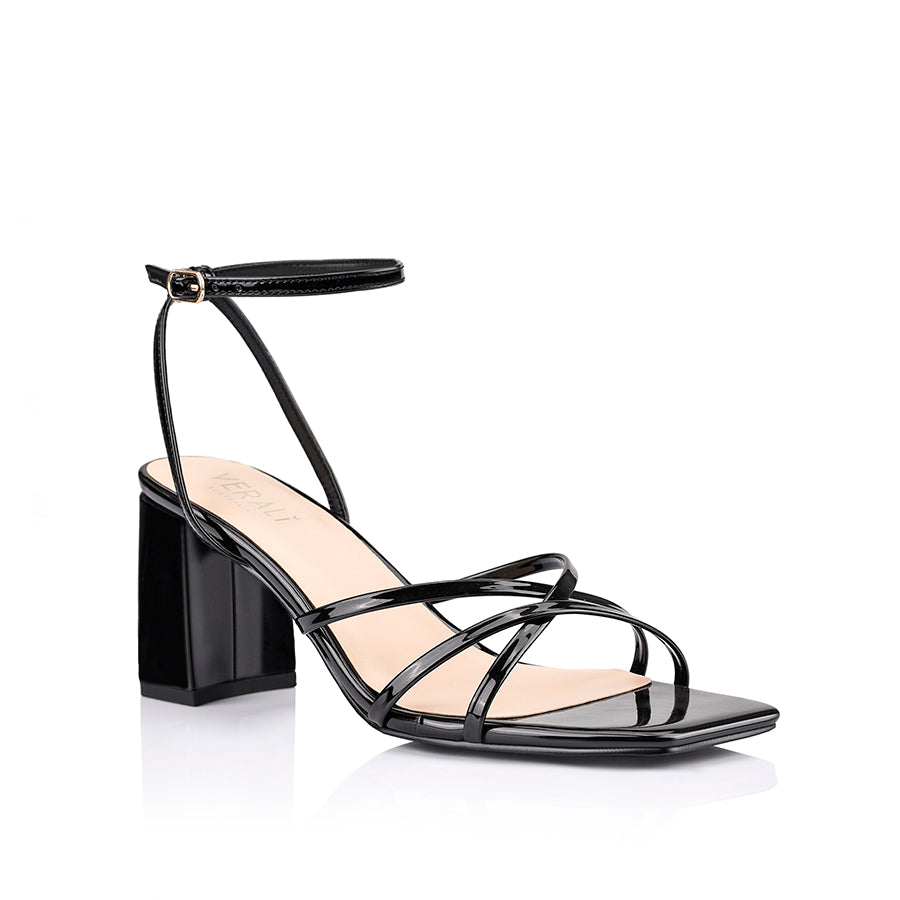 Nakita Women's Black Patent Block Heel Sandals - Comfortable & Stylish for Work, Parties & Weddings