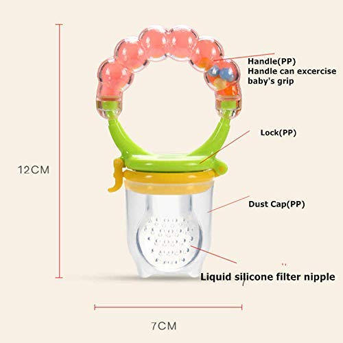 BPA-Free Silicone Baby Food Feeder with Rattle Handle - Safe Fruit & Veggie Nibbler for Infants & Toddlers - Teething Toy & Pacifier for Fresh Fruits - Perfect for On-the-Go Feeding & Sensory Play (Pack of 1)
