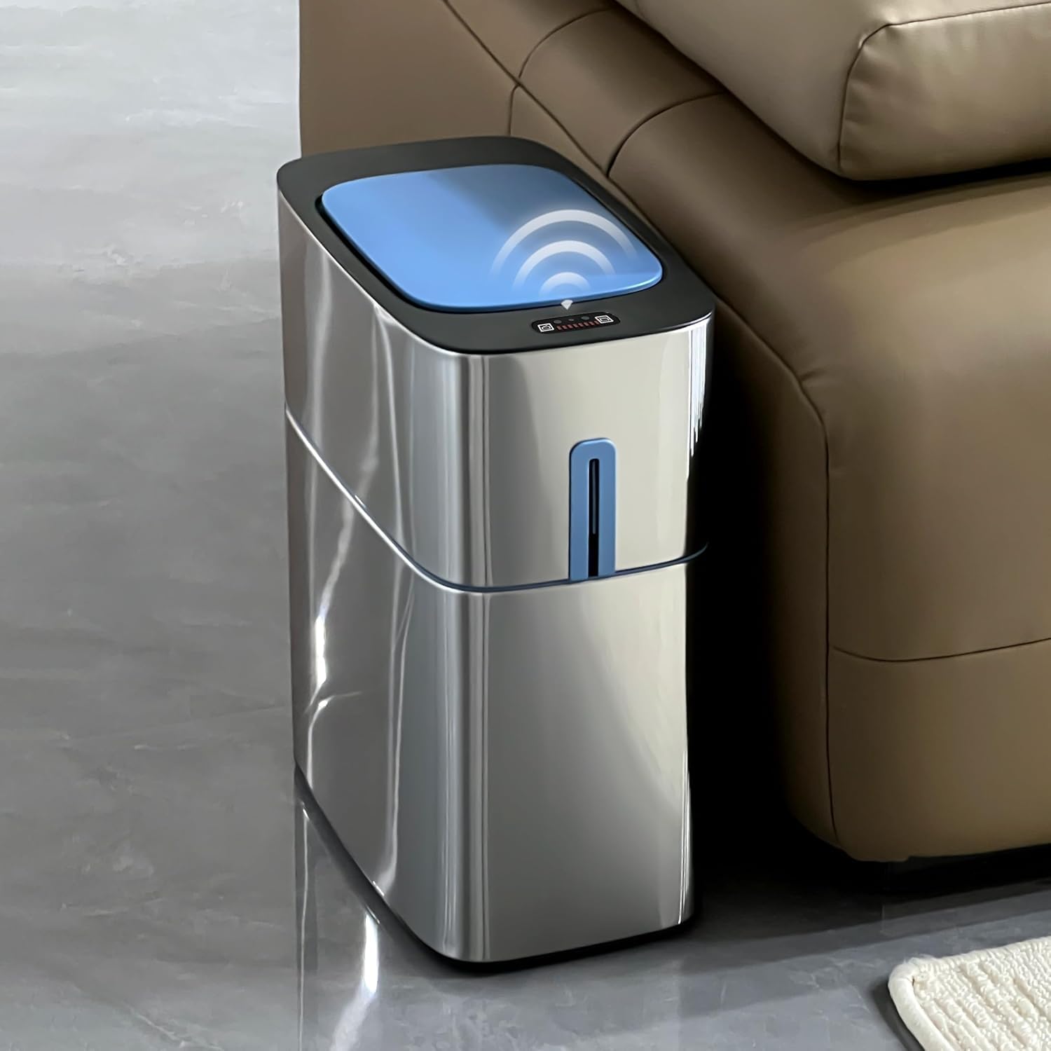CTIME Slim Automatic Touchless Bathroom Trash Can - 3 Gallon Stainless Steel Garbage Bin with Lid, Motion Sensor Technology for Kitchen, Bathroom, Bedroom, Laundry, Office & RV (Big-Lid) - Perfect for Hygienic Waste Disposal in Small Spaces