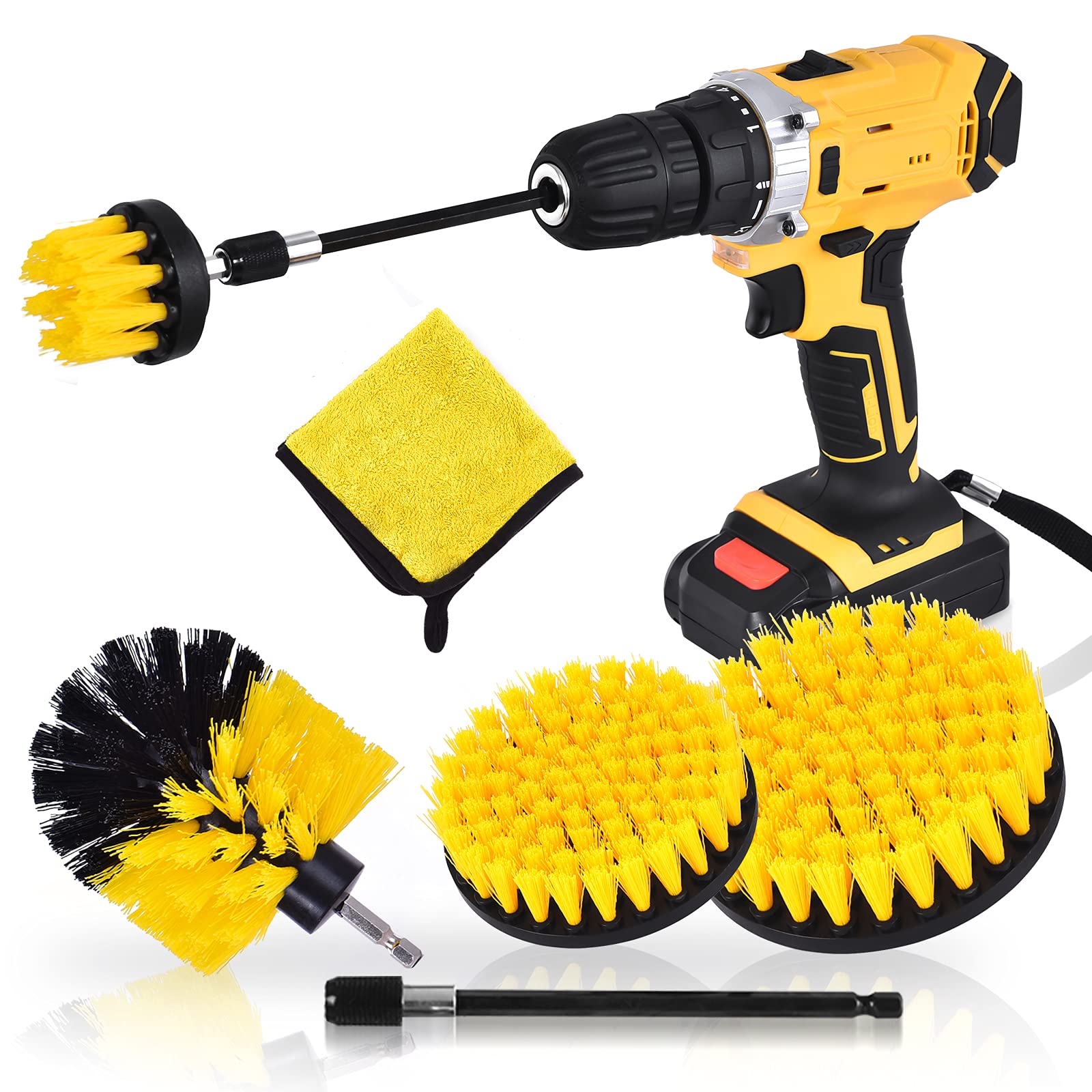 **Power Scrubber Drill Brush Kit with 5 Extended Attachments - Heavy Duty Cleaning Brushes for Floors, Tubs, Showers, Tiles, Bathroom & Kitchen - Perfect for Deep Cleaning Grout, Stains & Hard Surfaces**
