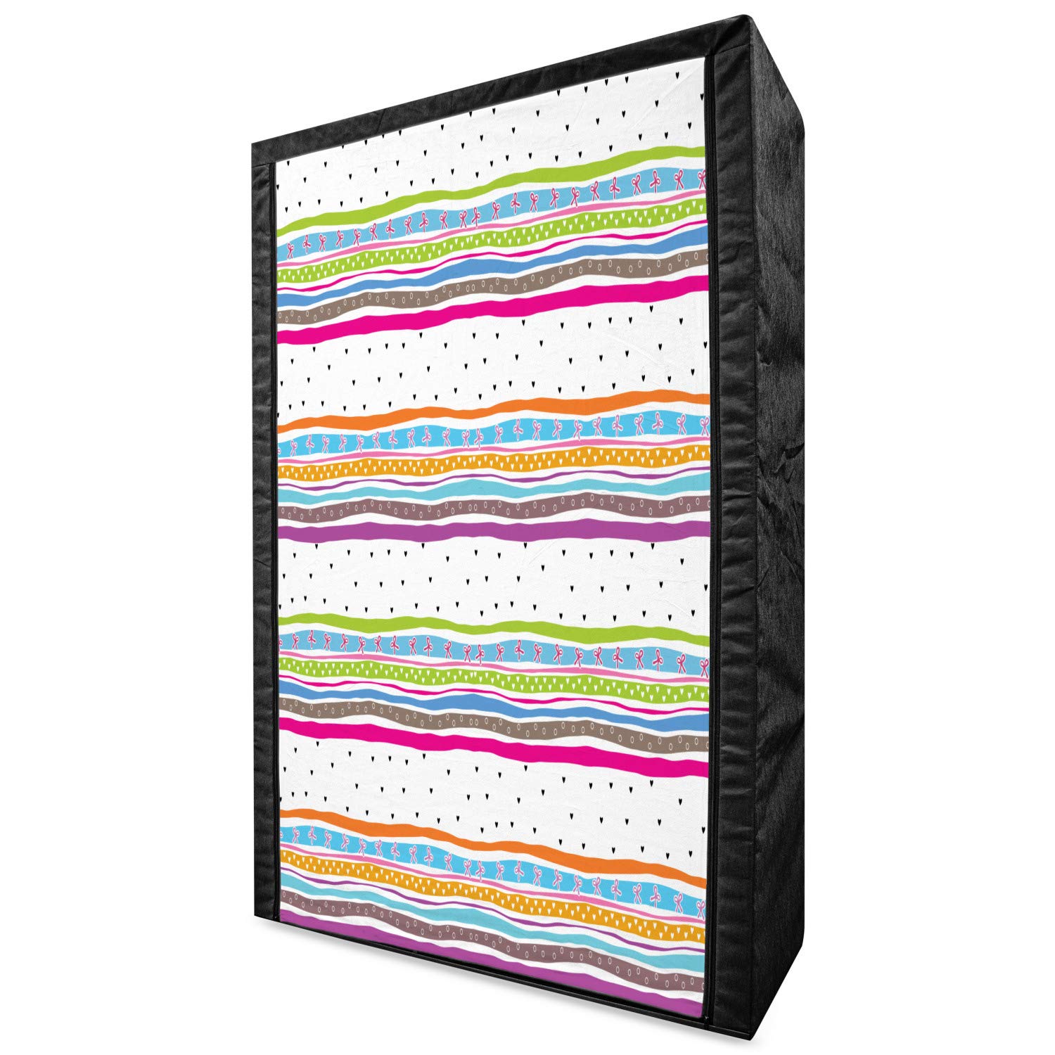 Ambesonne Striped Portable Fabric Wardrobe - Abstract Wavy Stripes with Polkadots, Ribbons, Bows & Hearts Pattern | 42.5