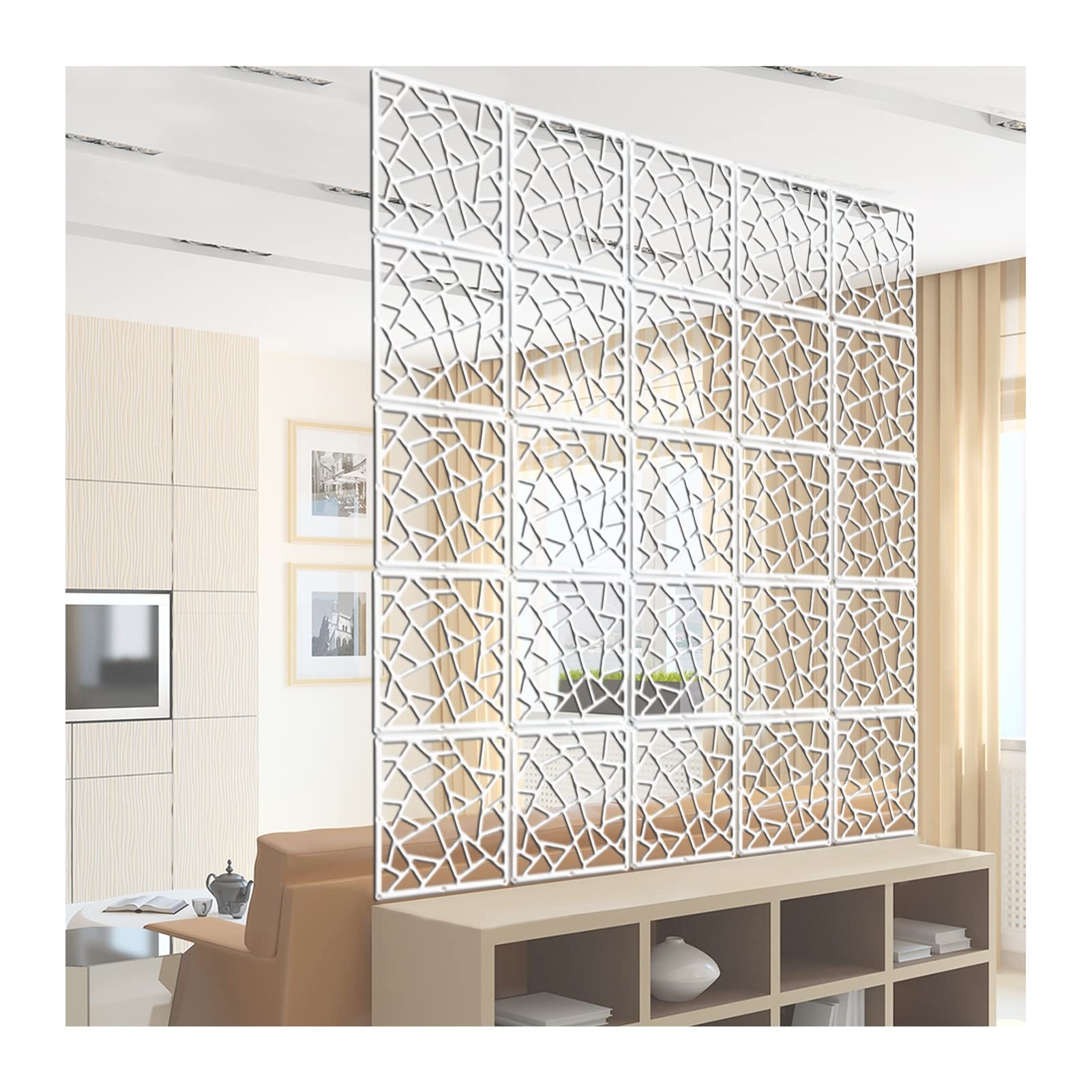 GUWZHA PVC Room Divider Screen - 39CM x 20PCS White Carved Decorative Partition Panel for Bedroom, Dining Room & Hotel - 5mm Thick Ventilation Wall Decor - Perfect for Home Office, Wedding Backdrop & Space Separation