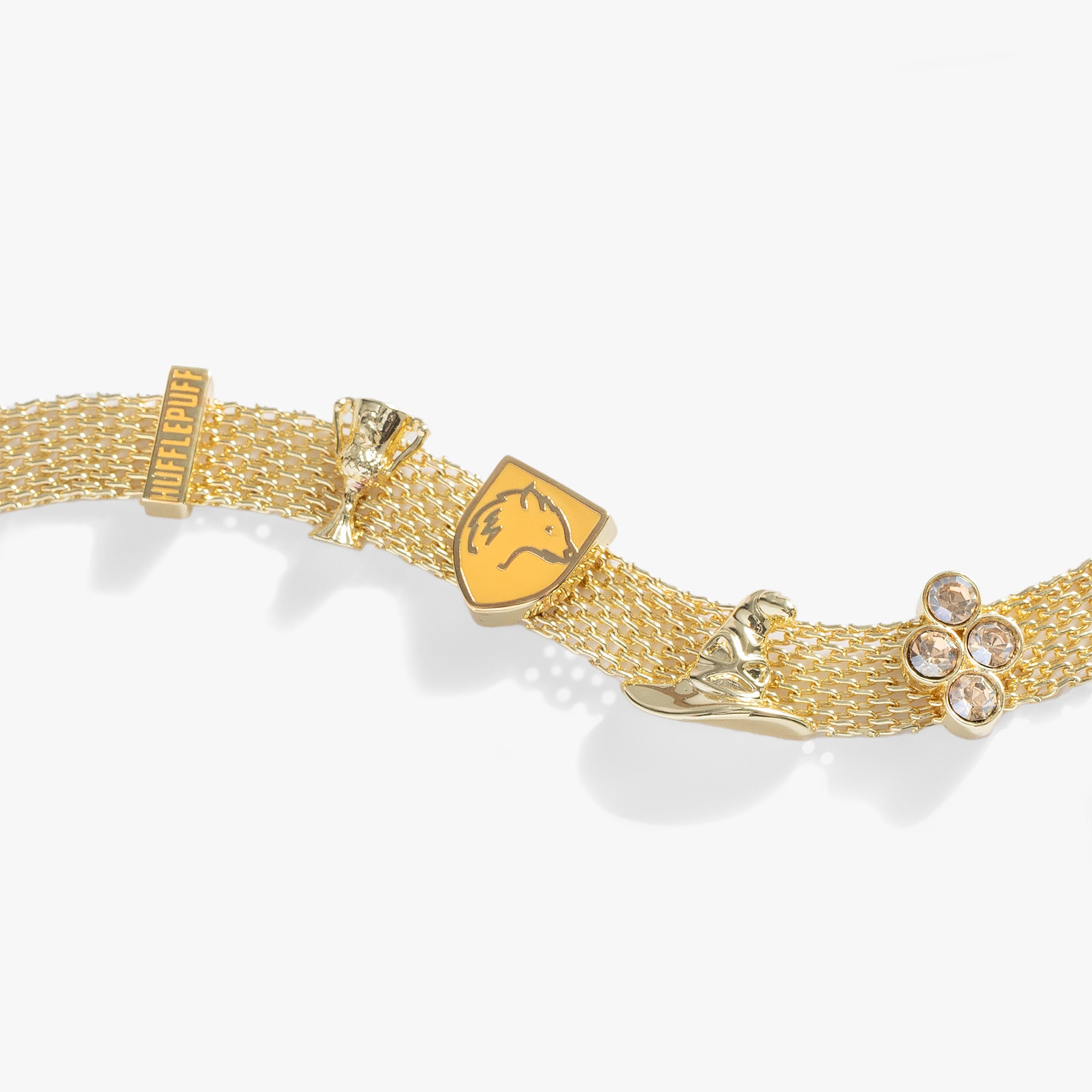 Harry Potter™ Hufflepuff Charm Bracelet with Adjustable Mesh Band - Perfect for Cosplay, Gift Giving & Wizarding World Fans
