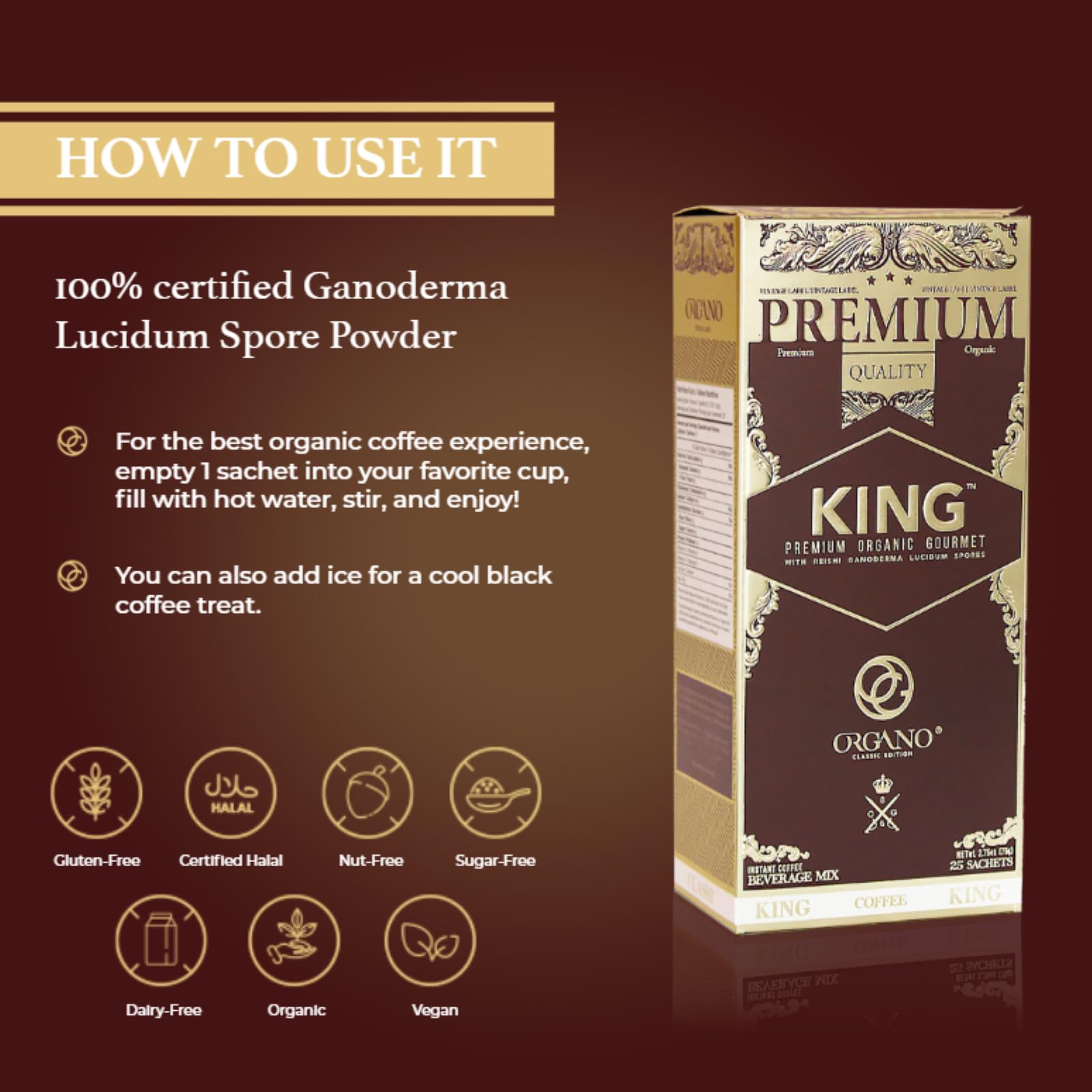 Organic Ganoderma Lucidum Coffee - 3 Boxes (75 Sachets) | 100% Certified Reishi Mushroom Coffee | Energy Boost & Immune Support | Perfect for Morning Routine & Office Productivity