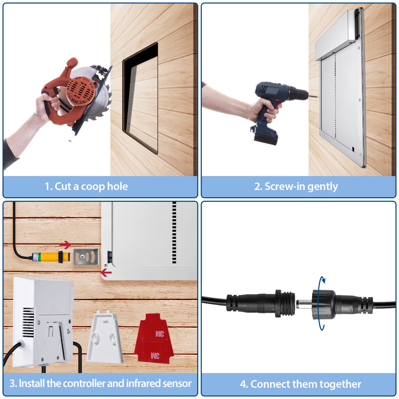 Automatic Chicken Coop Door Opener & Closer with Timer & Safety Sensor - Solar Powered Electric Poultry Door Kit for Hens, Ducks, Birds - Perfect for Backyard Farms, Homesteads & Chicken Coops