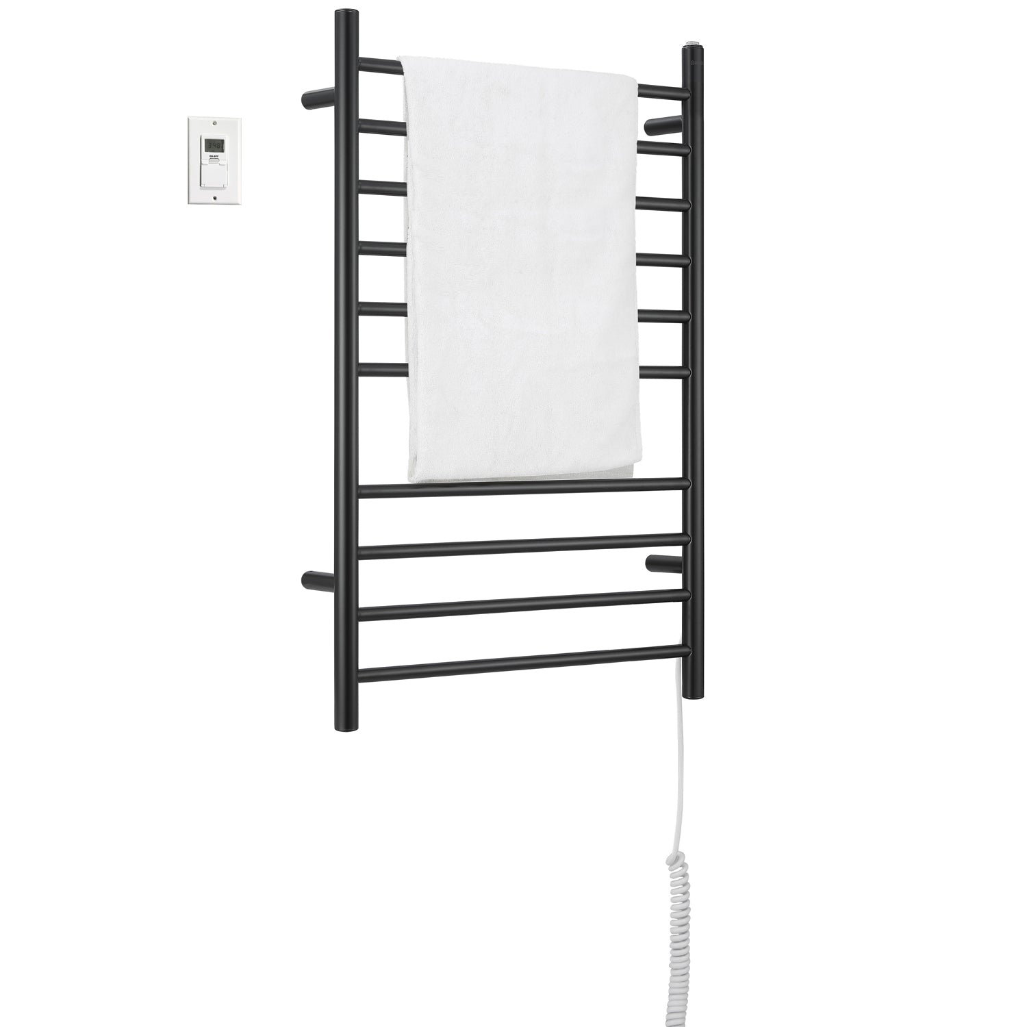 Ancona Novara 10 Bar Dual Wall Mounted Towel Warmer - Matte Black Finish with Digital Timer - Perfect for Bathrooms, Spas & Luxury Home Heating