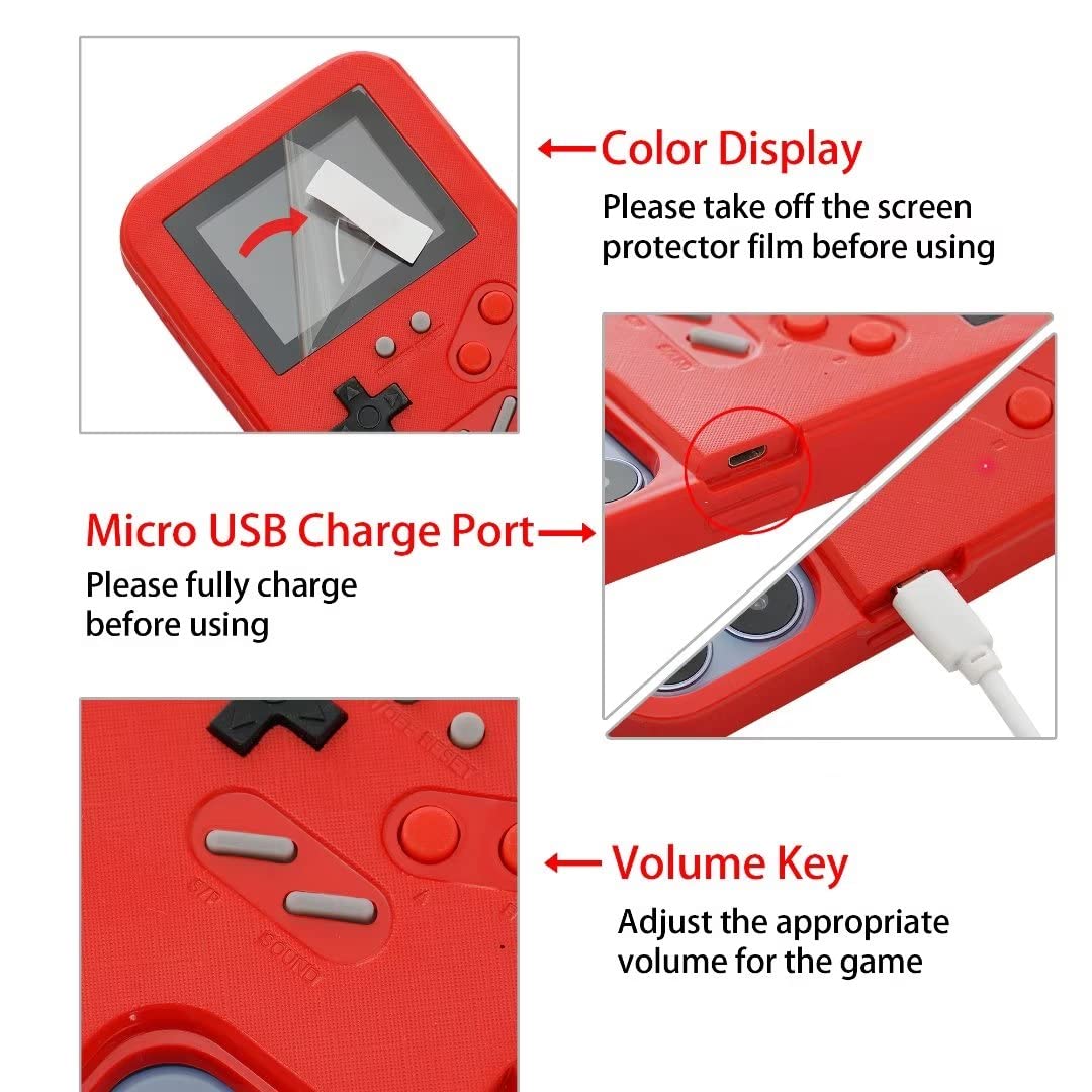 Retro Gameboy Case for iPhone 13/13 Pro - 168 Classic Games with Color Display, Anti-Scratch Shockproof Phone Cover (Red) - Perfect for Gaming Enthusiasts & Nostalgic Entertainment On-The-Go