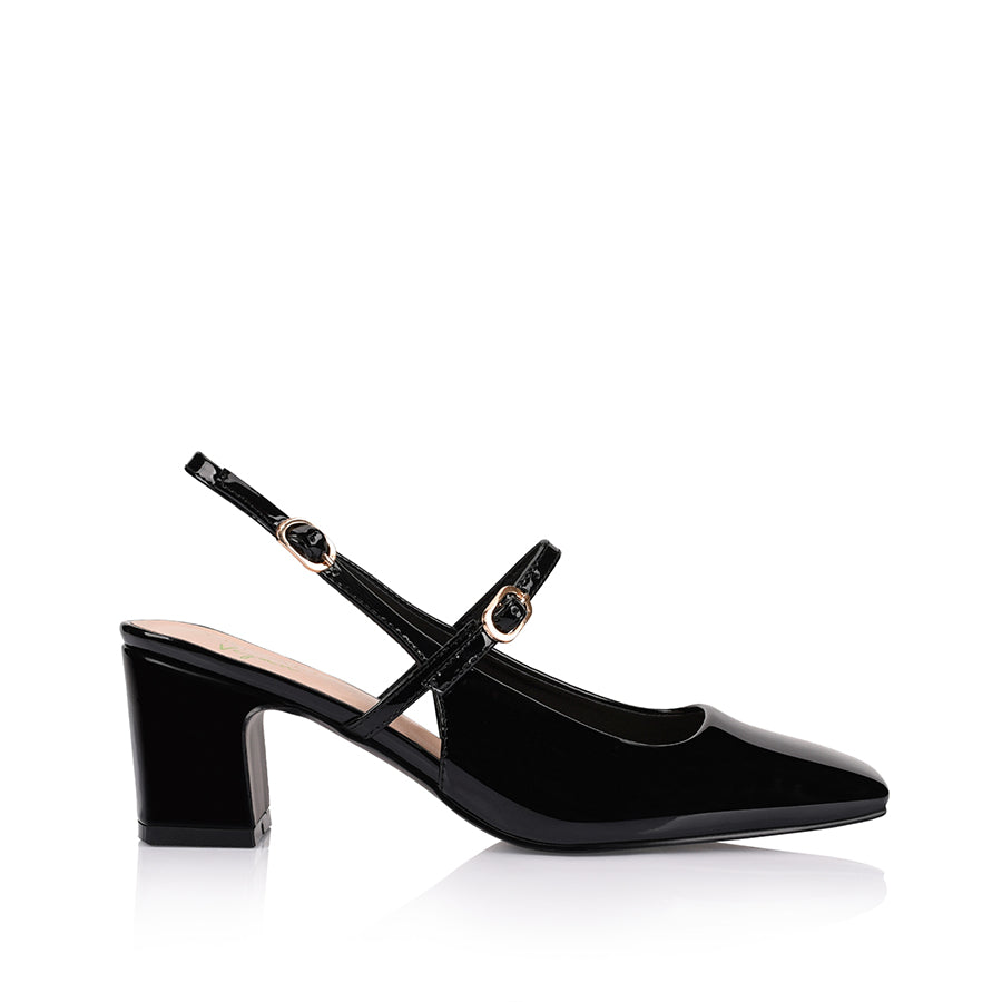 Lolita Slingback Block Heels - Black Patent Leather Shoes for Women | Elegant Vintage Style for Parties, Weddings & Formal Occasions