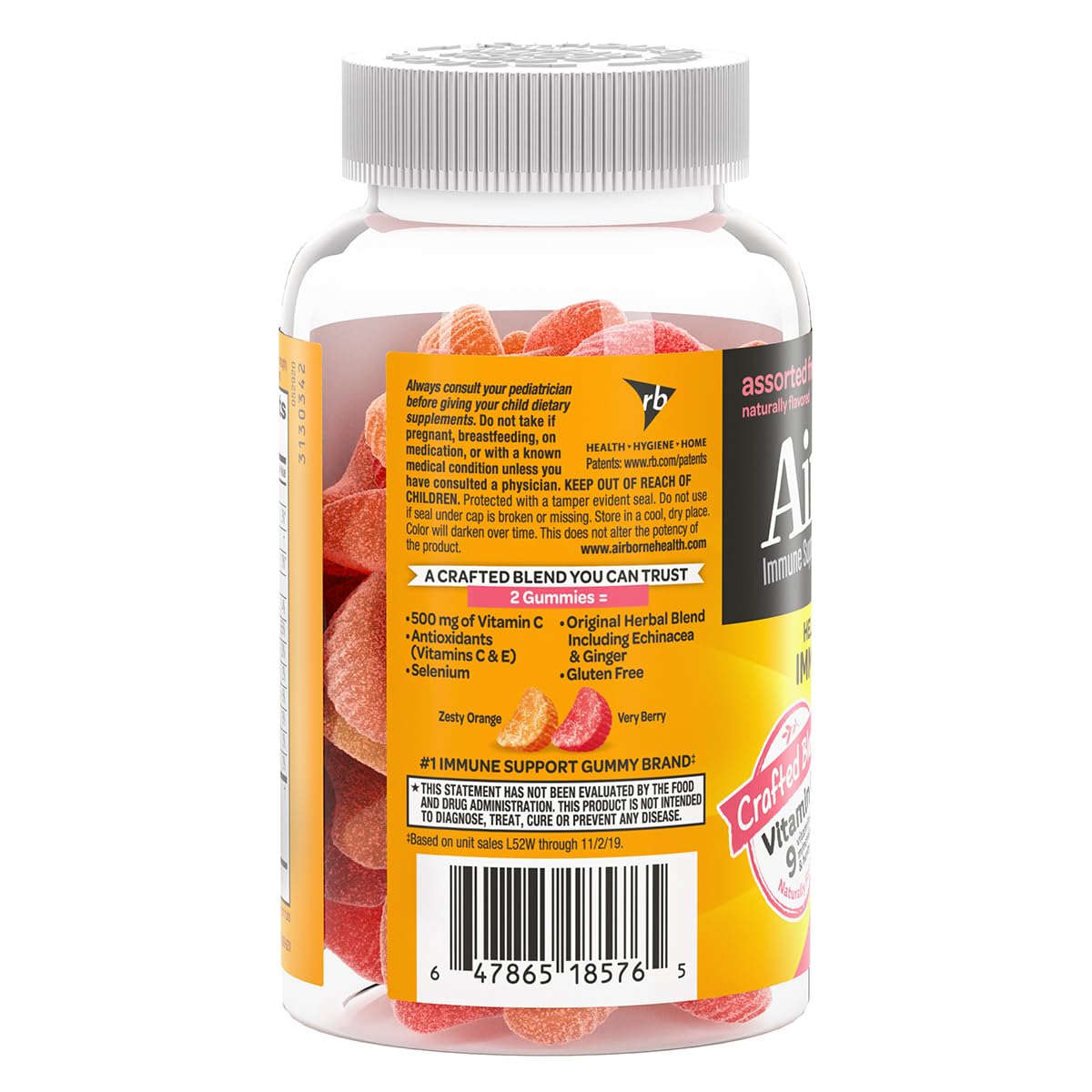 Airborne 500mg Vitamin C + Zinc Immune Support Gummies for Kids - Gluten Free, Antioxidant Rich with Vitamins C & E, Assorted Fruit Flavors (6 Pack, 42 Gummies) | Boosts Immunity During Cold & Flu Season, School & Travel