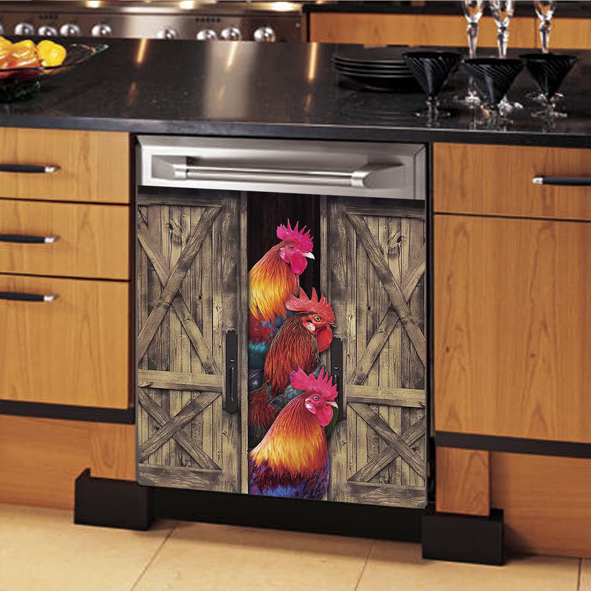 Rooster Dishwasher Cover Decorative Magnetic Panel - Chicken Design Dishwasher Door Cover for Kitchen - Perfect for Farmhouse, Country Style or Rooster-Themed Home Decor