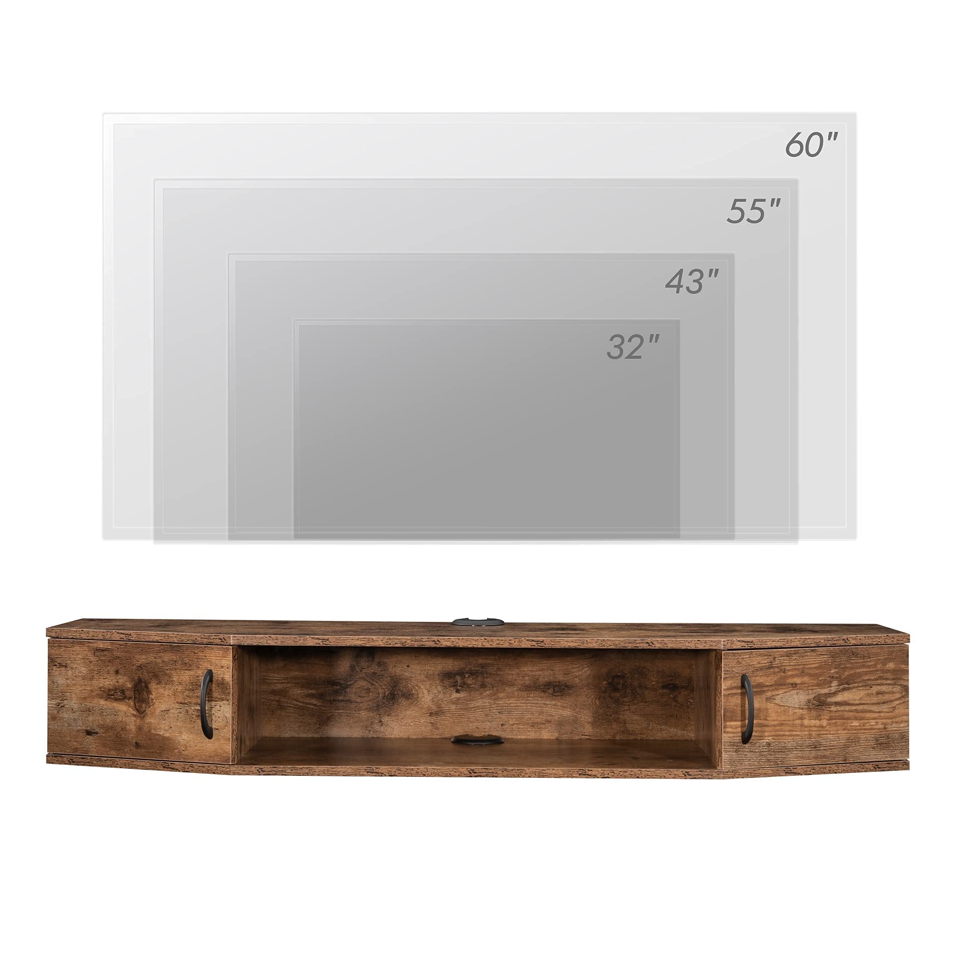 FITUEYES Floating TV Stand - Wall Mounted Entertainment Center with Storage Cabinet, Modern Rustic Brown Media Console for Living Room & Office - Perfect for Space-Saving Home Theater Setup