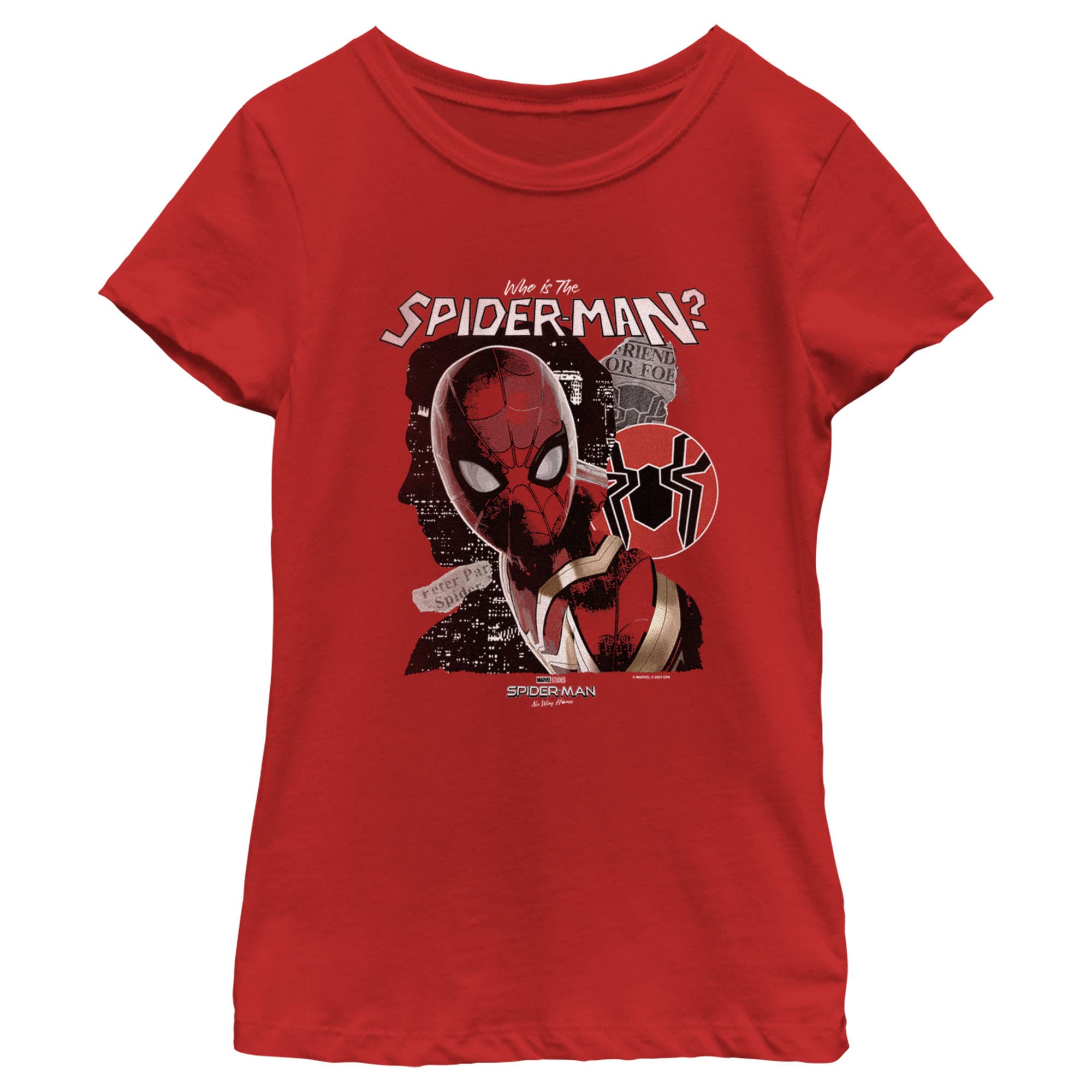 Marvel Spider-Man: No Way Home Unmasked Graphic Girls' Solid Crewneck T-Shirt - Perfect for Cosplay, Halloween & Superhero Fans