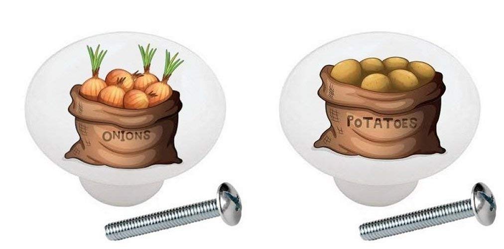 2-Pack Ceramic Cabinet Knobs - Decorative Glossy Potato & Onion Sack Bag Design - Perfect for Kitchen Cabinets, Dressers, and Drawers - Durable Hardware Pulls for Home Decor