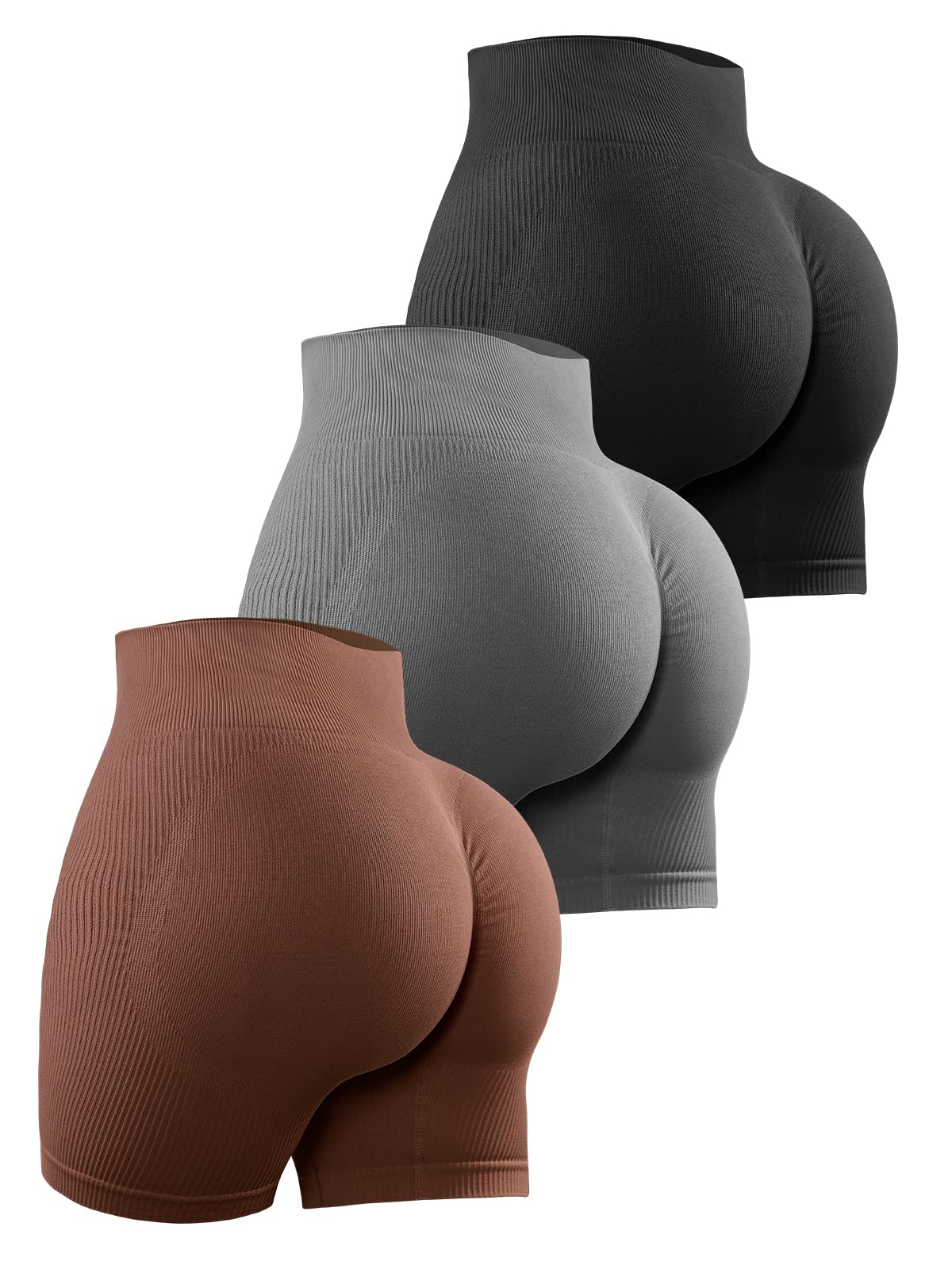 YNNTHY Women's 3-Piece Workout Shorts - High Waist Scrunch Butt Lifting Gym Biker Shorts, Seamless Ruched Booty Yoga Shorts (S-XL) for Running, Cycling & Home Fitness