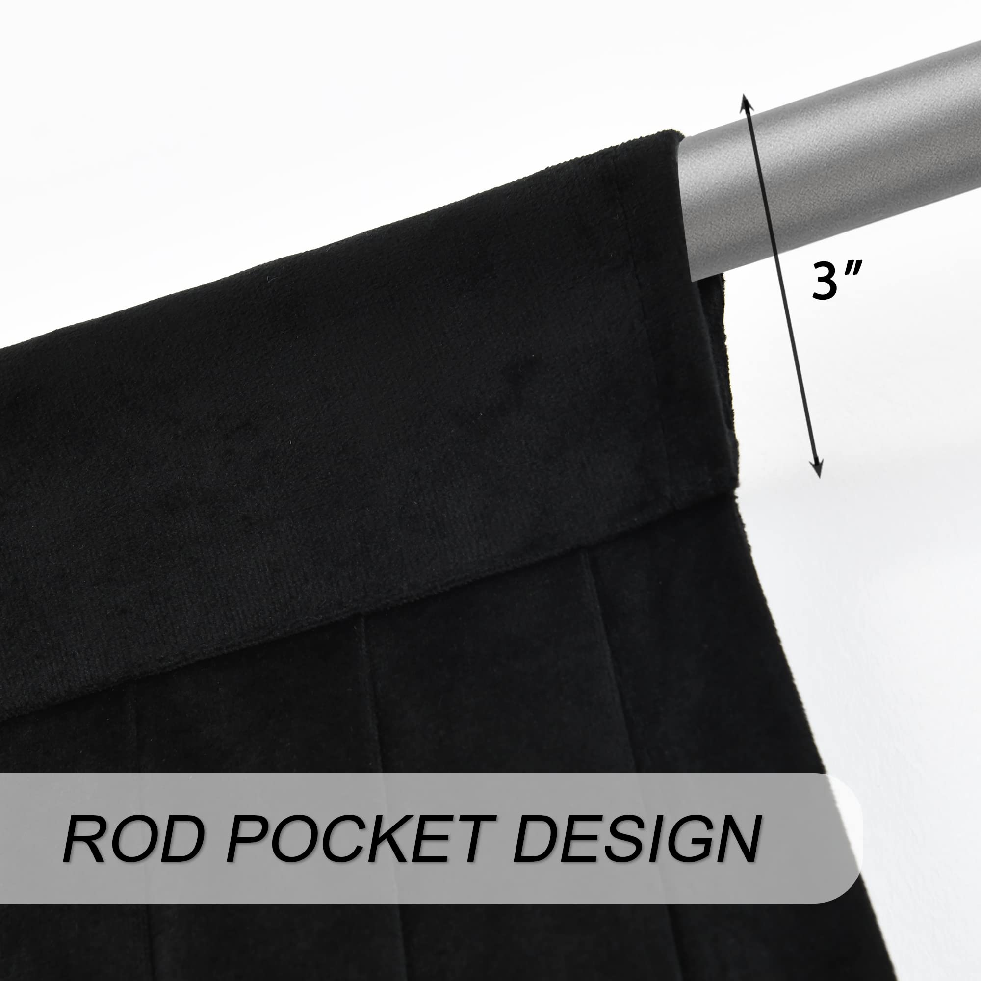 Black Rod Pocket Velvet Window Curtain Valance - 1 Panel Waterfall Valance for Living Room & Bedroom (110