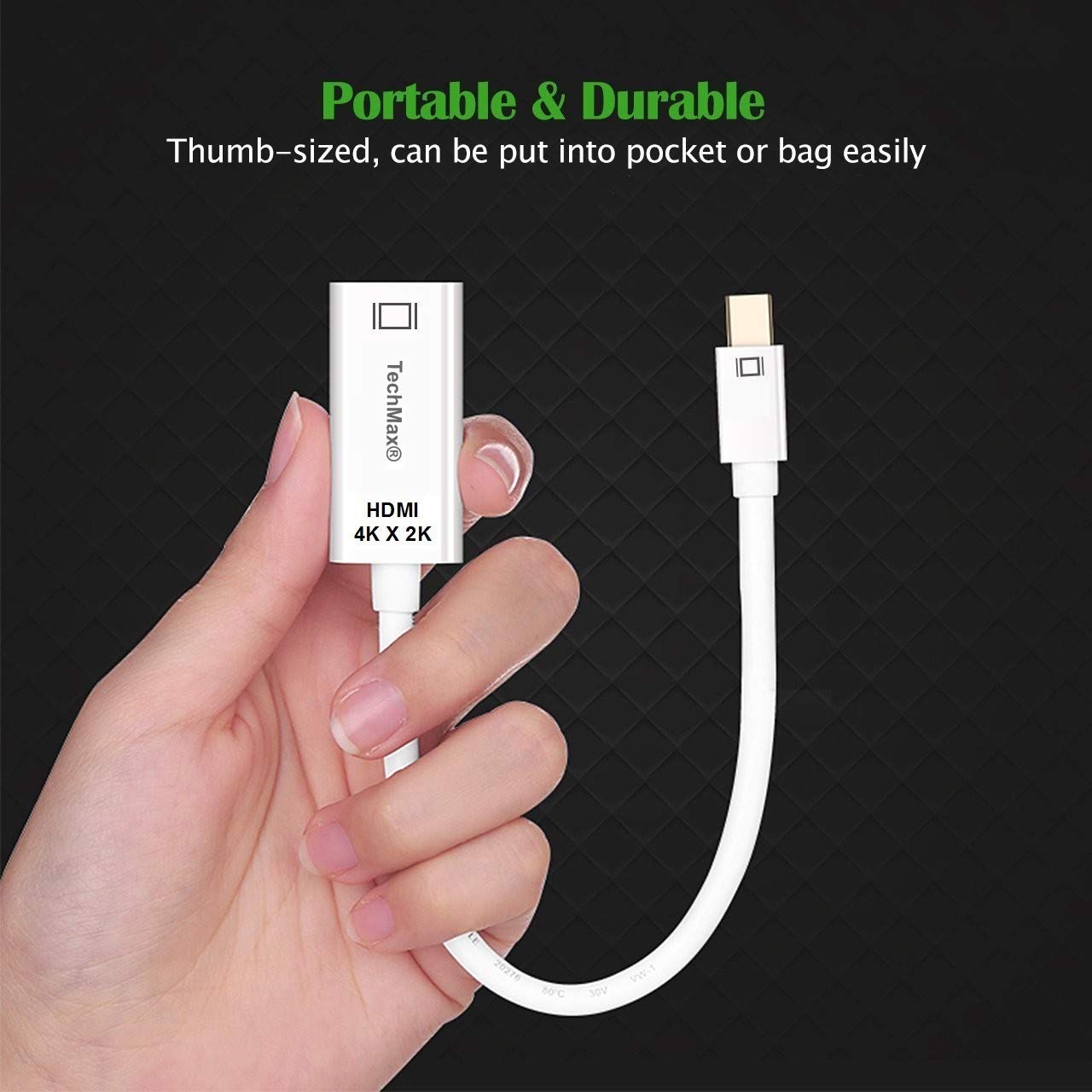 TechMax® Gold Plated Mini DisplayPort to HDMI Adapter - Thunderbolt to HDMI Male to Female Converter for MacBook Air/Pro, iMac, Surface Pro 3/4/5, ThinkPad P71/T570 - White - Perfect for Home Office, Gaming & 4K Video Streaming
