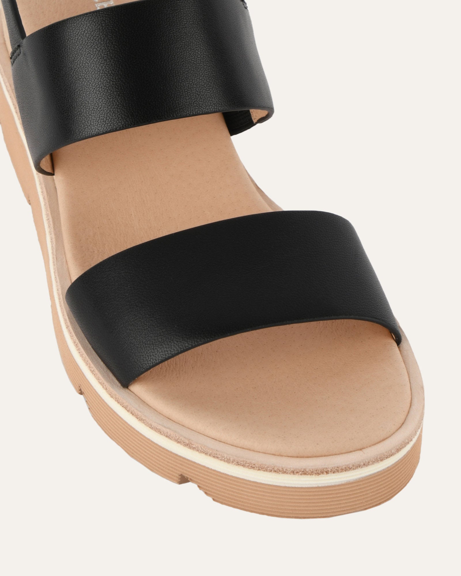 KINNEY Women's Black Leather Wedge Sandals - Comfortable & Stylish for Summer, Beach, and Casual Outings