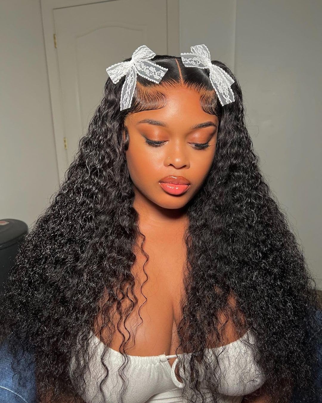 Deep Wave Lace Front Human Hair Wig for Black Women - 150% Density Curly Wet & Wavy Wig with Pre-plucked Baby Hair - 13x4 Lace Closure in Natural Black (28 Inch) - Perfect for Daily Wear, Special Occasions & Protective Styling