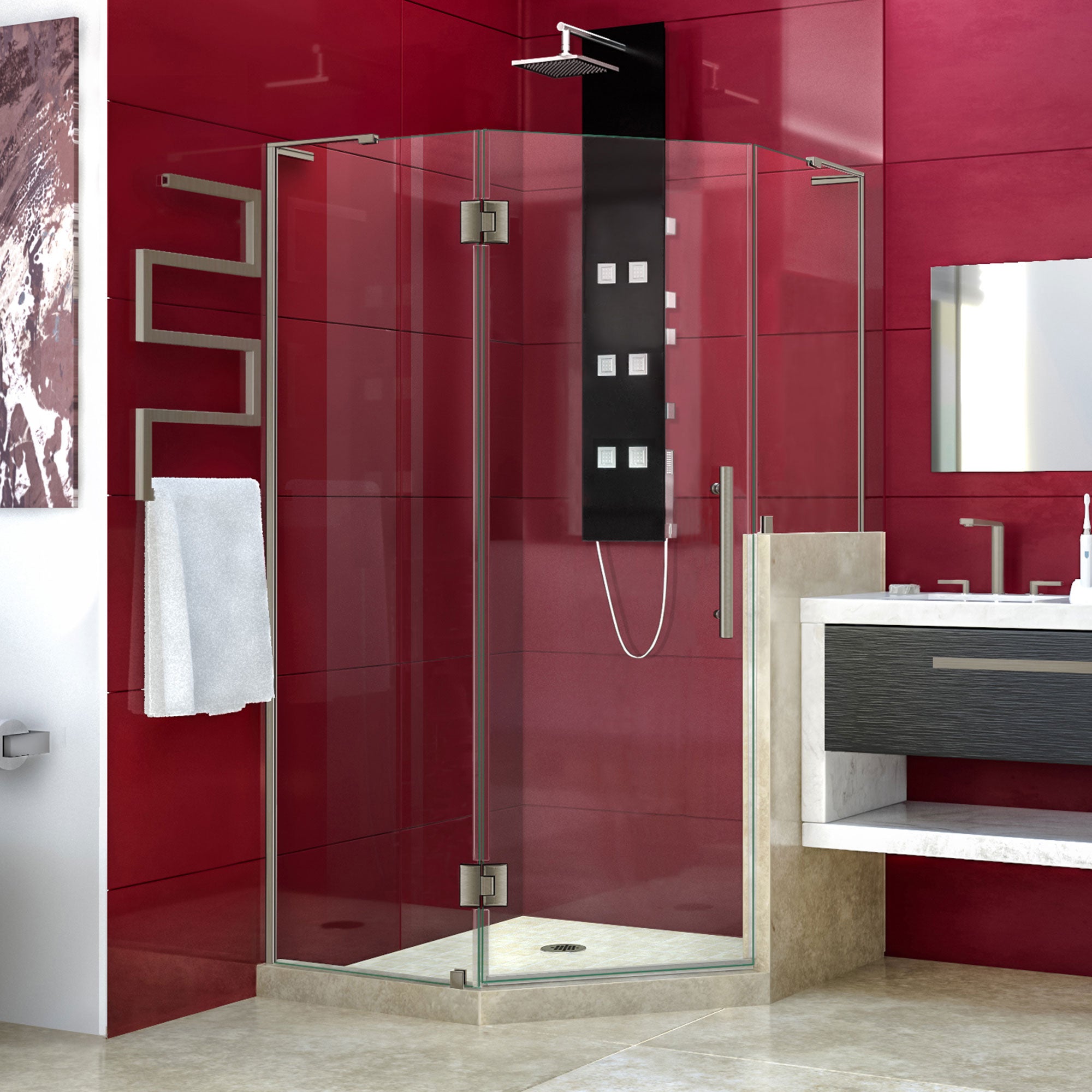 DreamLine Prism Plus 40x40x72 Inch Frameless Hinged Shower Enclosure with Half Panel - Modern Bathroom Upgrade for Small Spaces, Perfect for Apartments & Master Bathrooms