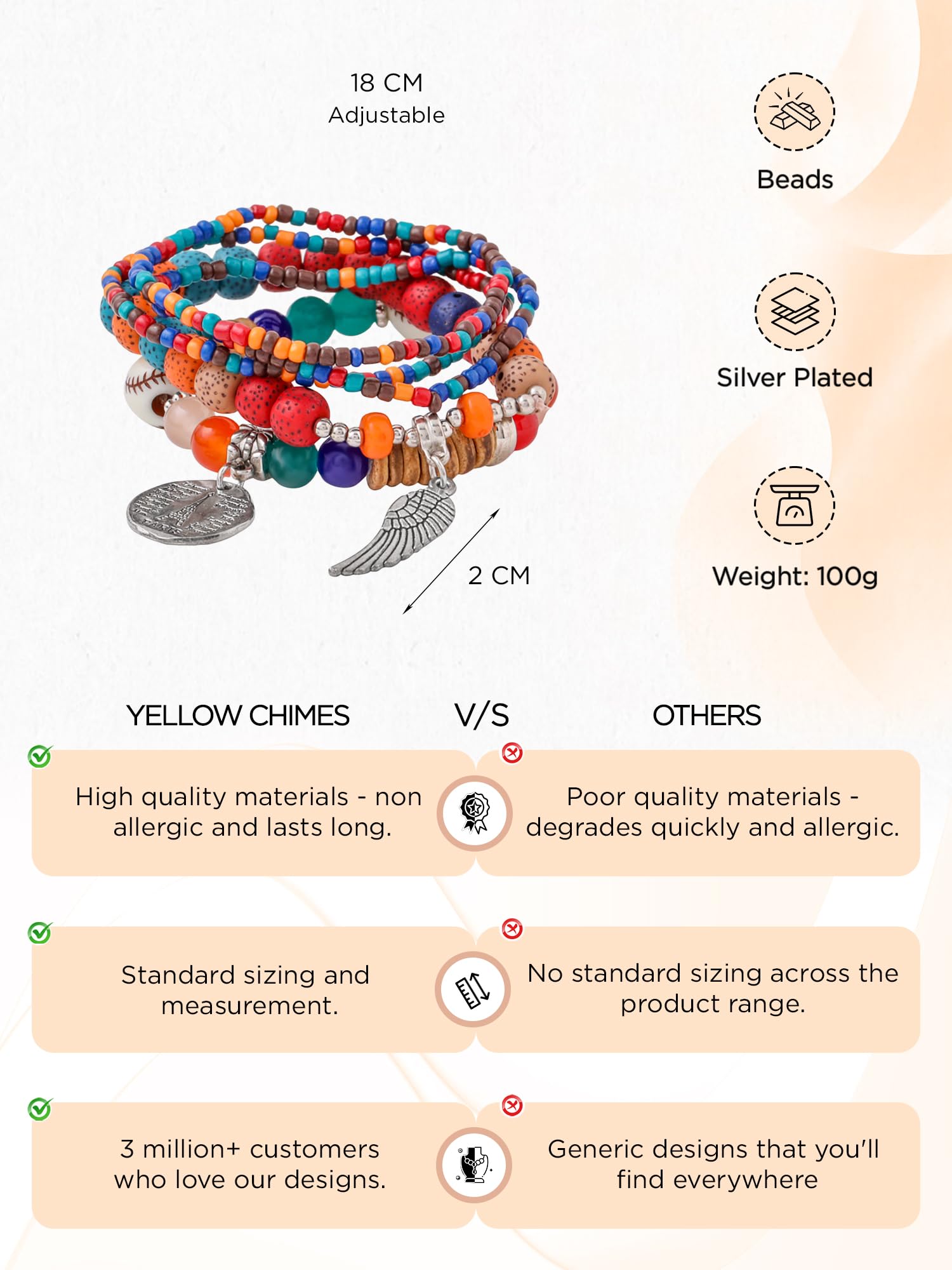 Yellow Beaded Chime Bracelet for Women & Girls - Stackable Stretch Layered Fashion Bracelet - Perfect Birthday Gift for Her - Ideal for Everyday Wear, Parties & Special Occasions