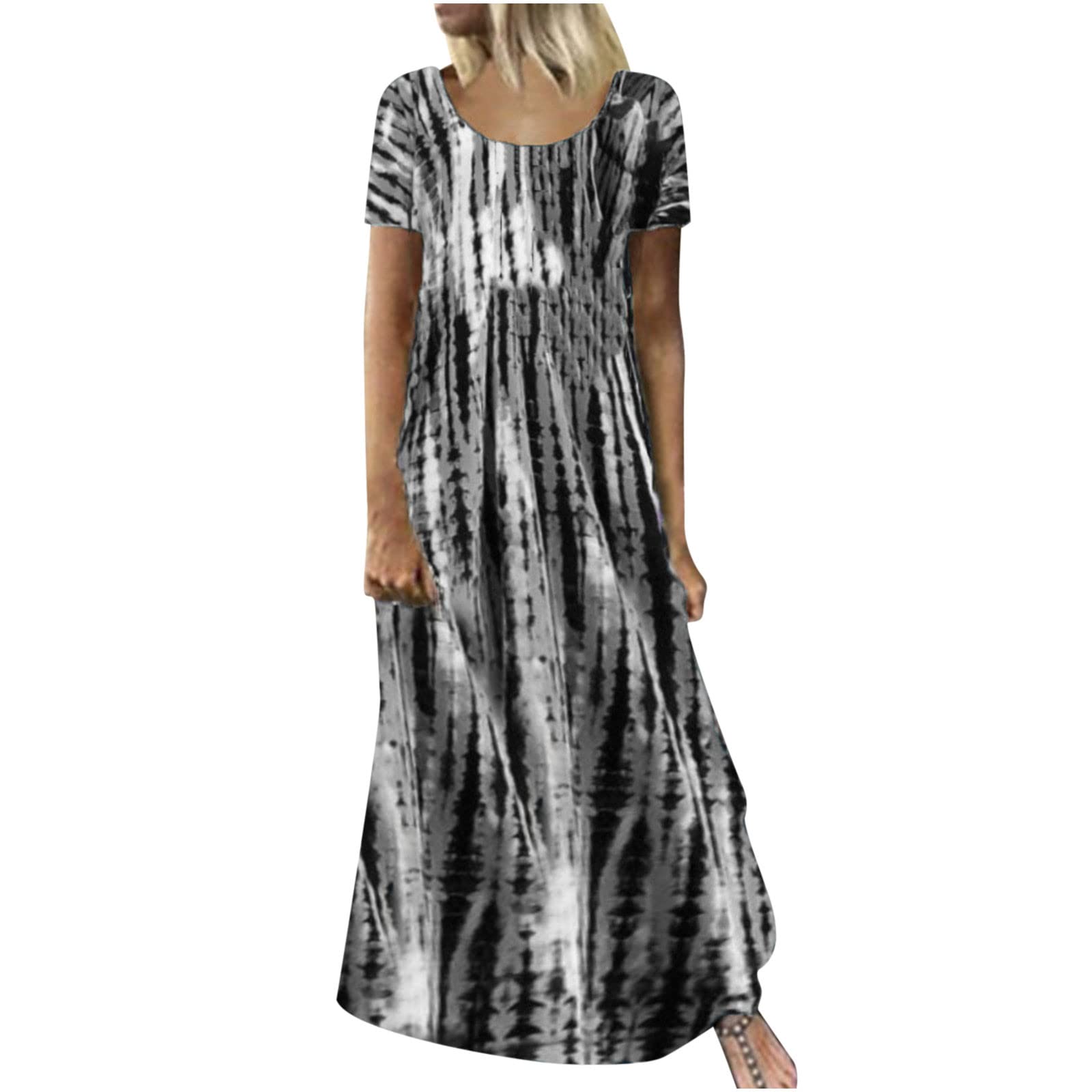 BOXIACEY Women's Maternity Maxi Dress - Tie Dye Print Swing Dress, Loose Short Sleeve Summer Pregnancy Dress for Beach, Vacation & Everyday Wear | Plus Size Maternity Clothing for Outdoor, Baby Showers & Maternity Photos | Comfortable Casual Dress for Relaxing Summer Days