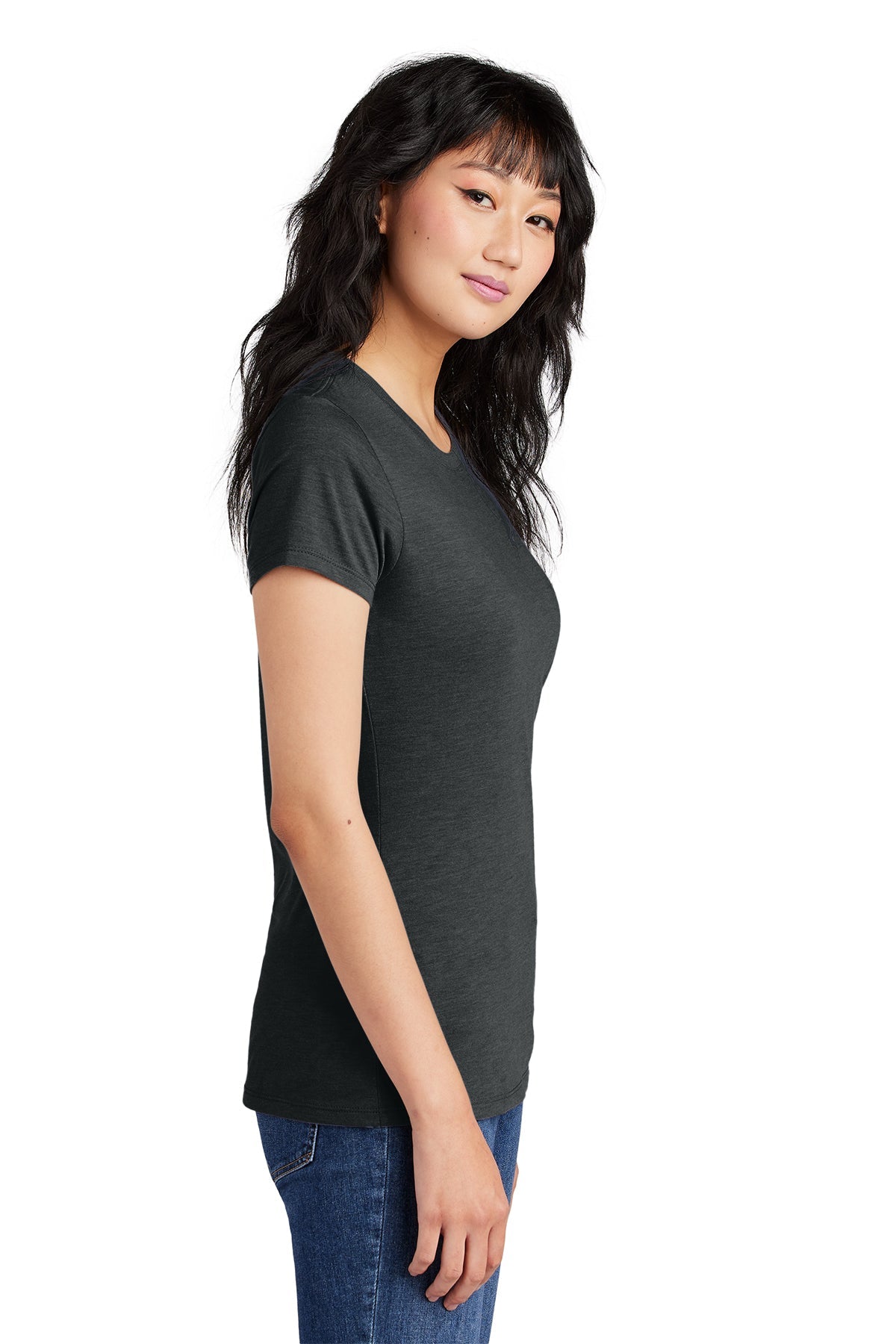 District Made Women's Perfect Tri Crew T-Shirt - Soft Black Frost for Casual Wear & Everyday Comfort