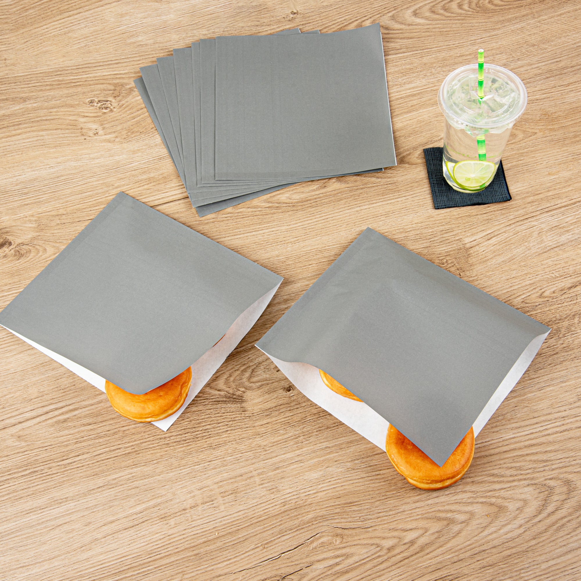 Large Gray Greaseproof Paper Bags - Double Open Design (10x9 Inches) - 100 Count Box for Food Storage, Takeout & Picnic Use