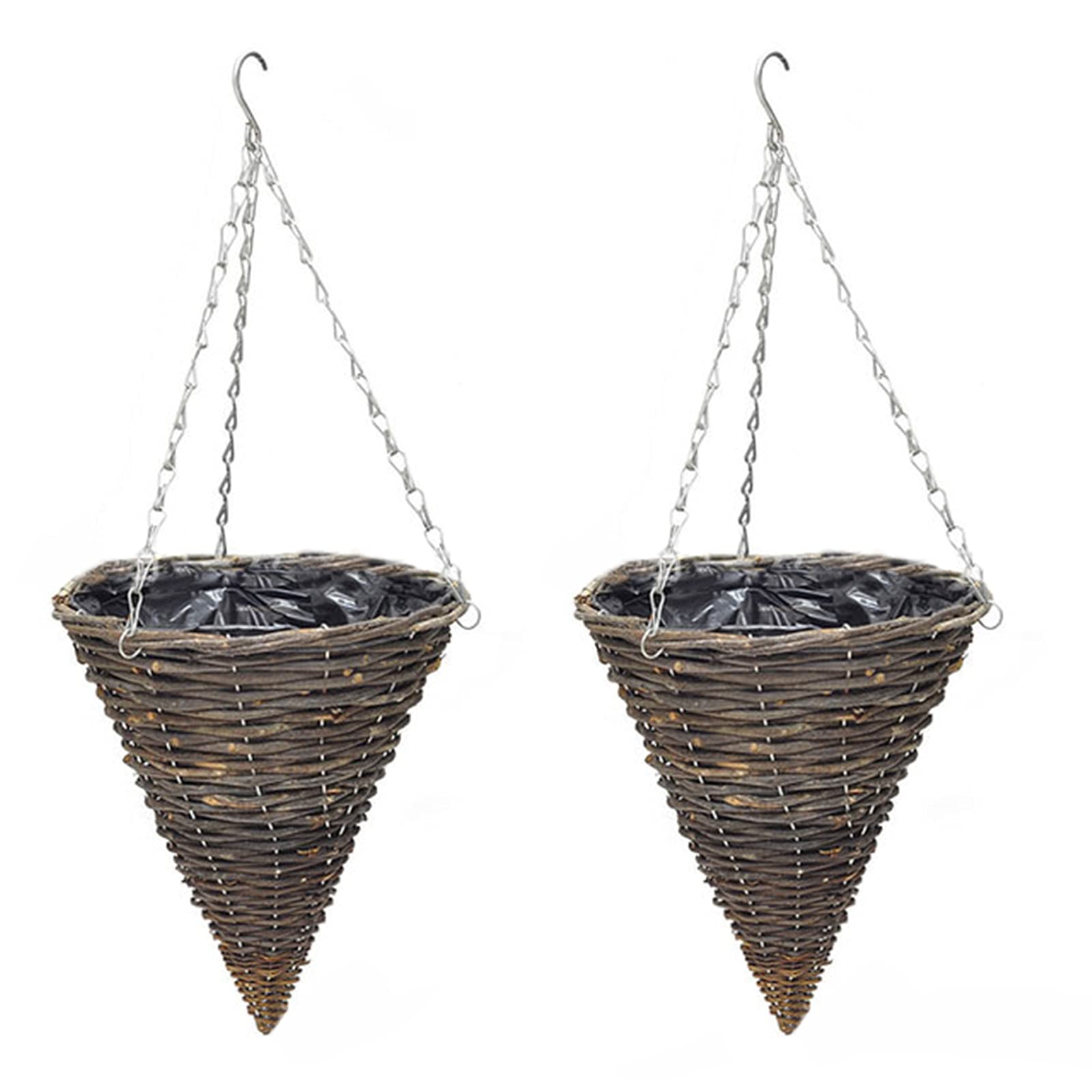 Keebgyy 2-Pack Handwoven Rattan Hanging Planters - 7.9 Inch Cone-Shaped Wall Baskets with Plastic Liner for Indoor/Outdoor Plants | Perfect for Home, Garden, Wedding & Boho Decor