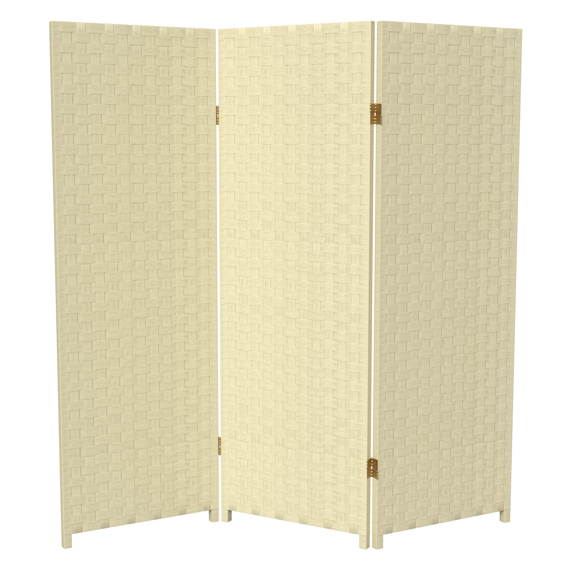 4 ft. Short Woven Fiber Folding Room Divider Screen - Cream - 3 Panel Privacy Partition for Home, Office, or Studio Decor