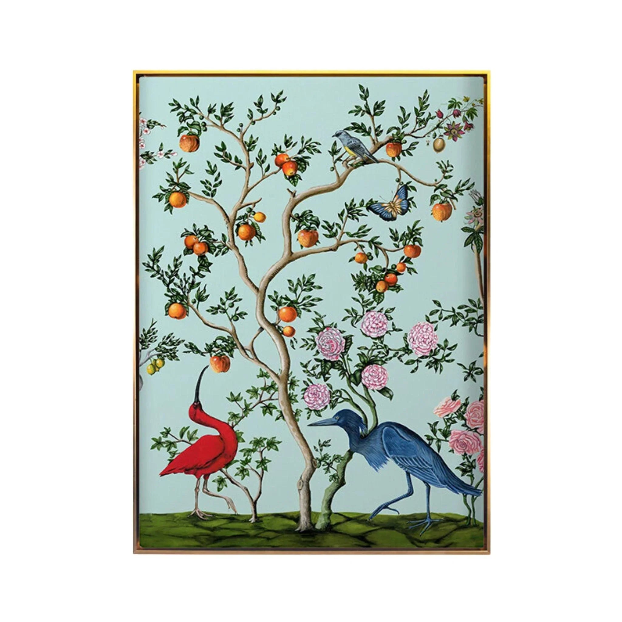 Vintage Chinoiserie Bird and Branch Framed Wall Art - Elegant Home Decor for Living Room, Bedroom, or Office