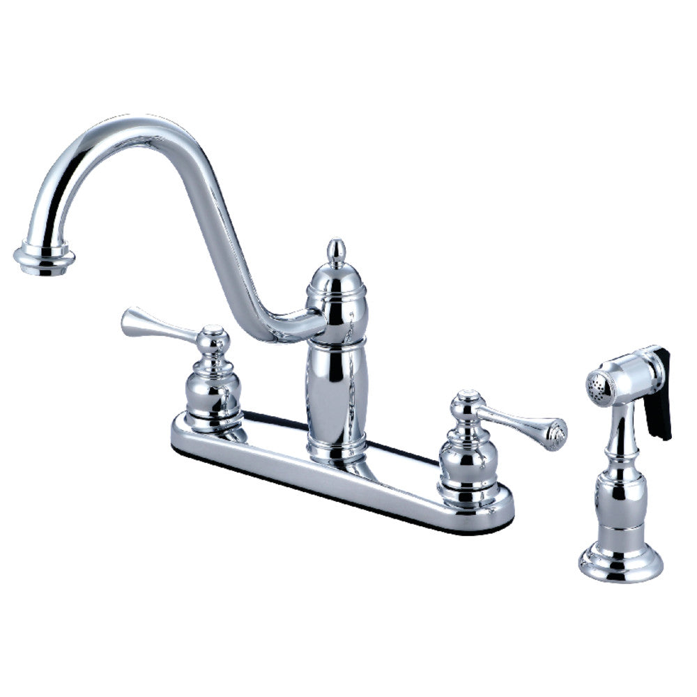 Kingston Brass KB1111BLBS Heritage Centerset Kitchen Faucet - Single Handle Pull-Down Sprayer, Oil Rubbed Bronze Finish for Modern Farmhouse & Traditional Kitchens