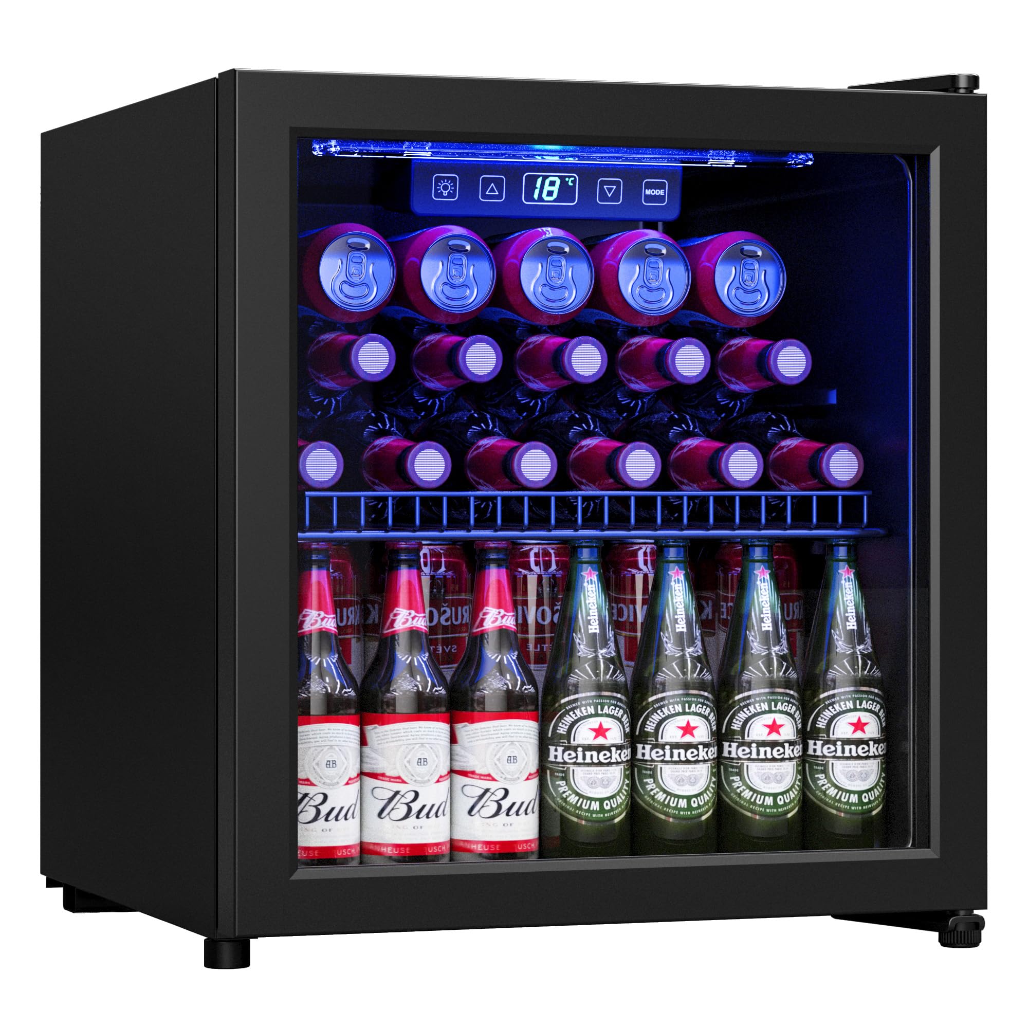 Manastin 1.77 Cu.Ft Beverage Refrigerator - 70 Can Freestanding Mini Fridge with Glass Door, Adjustable Shelves & Digital Temperature Control - Perfect for Soda, Wine, Beer in Home, Office or Bar