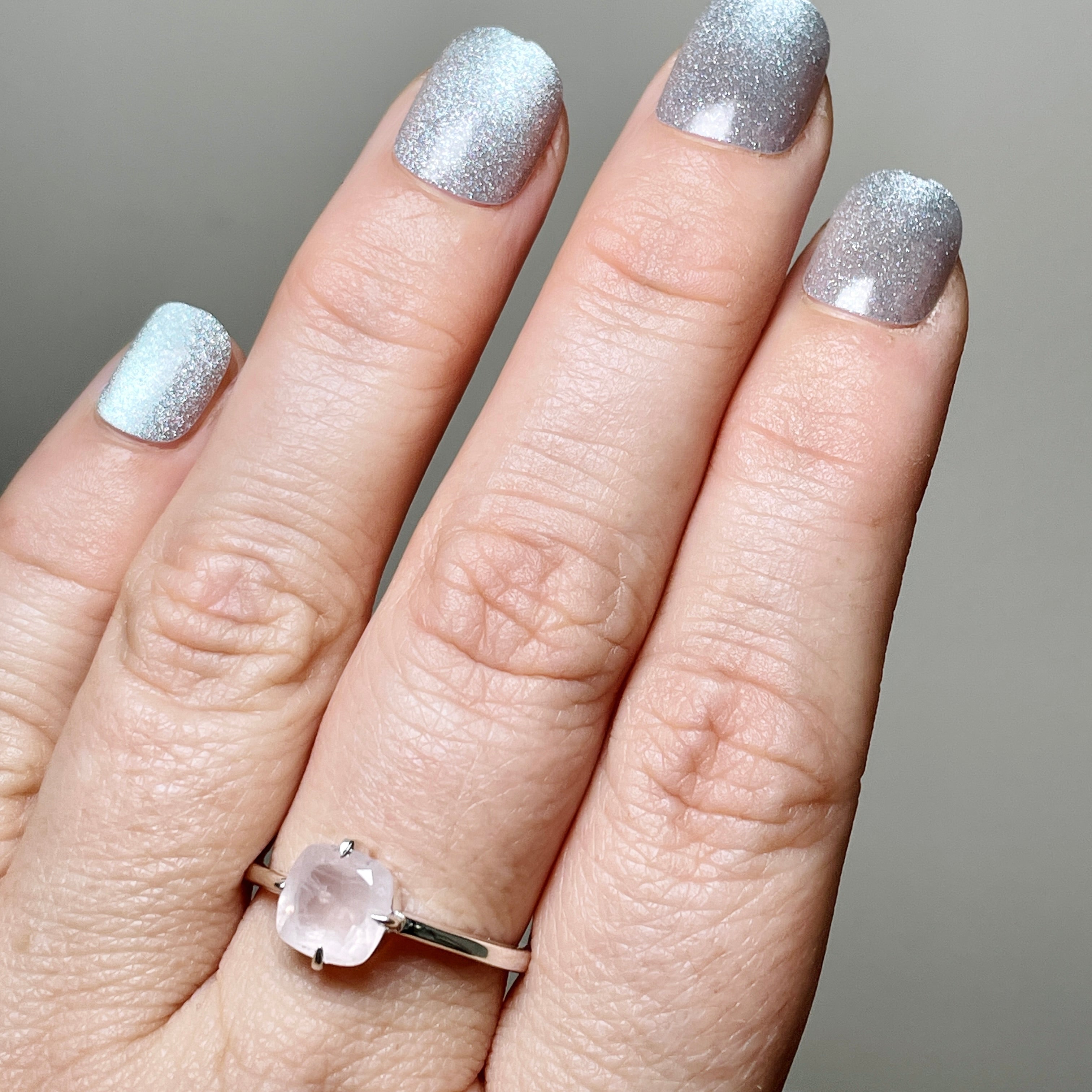 Rose Quartz Faceted Square Solitaire Ring R4806 - Elegant Healing Crystal Jewelry for Women, Perfect for Meditation, Gifts & Everyday Wear