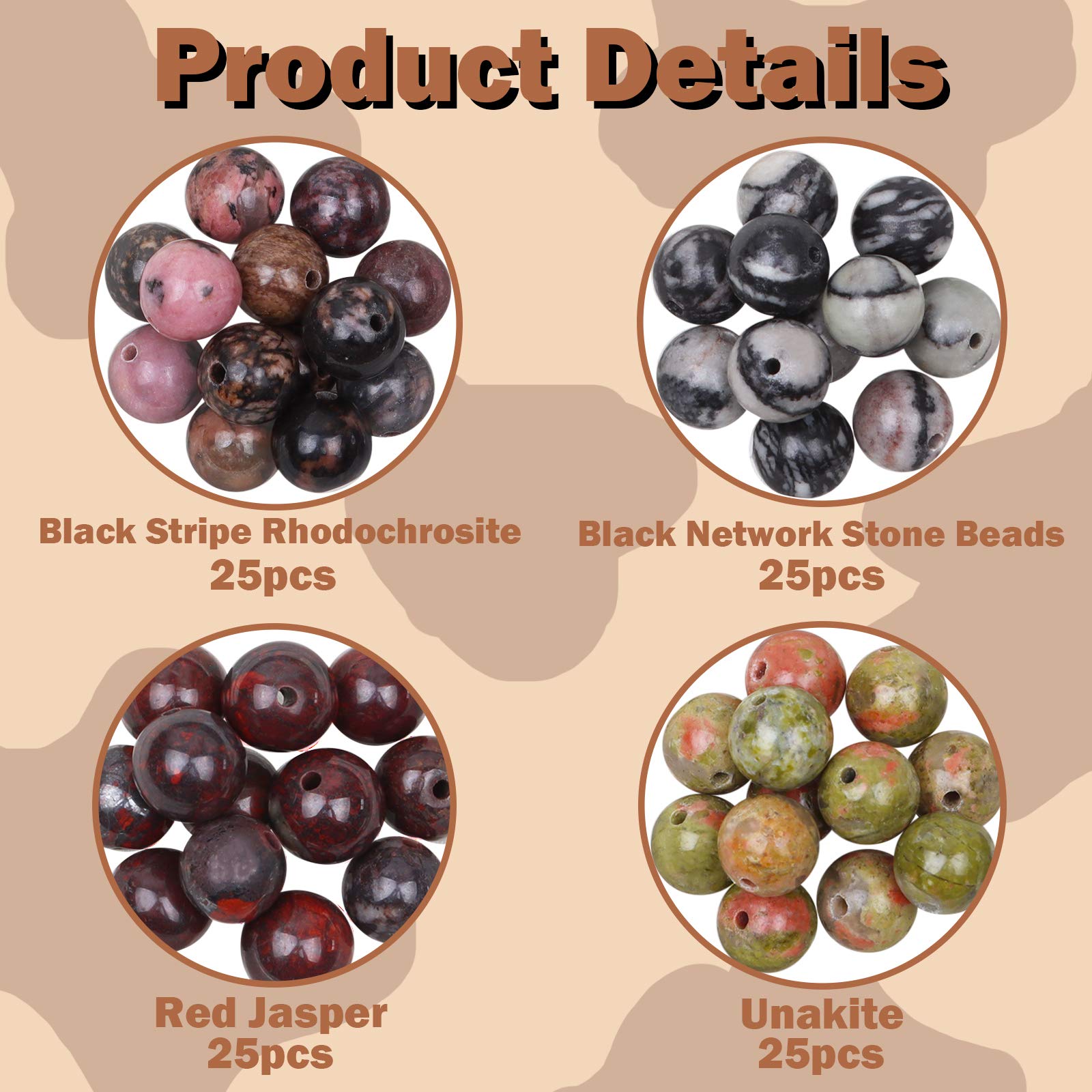 100pcs 8mm Natural Stone Beads - Genuine Round Loose Gemstones for DIY Jewelry Making | Perfect for Bracelets, Necklaces & Earrings | Home Crafting & Gift Projects