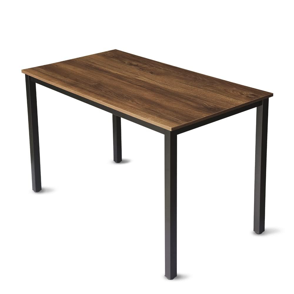55 Inch Large Computer Desk Wood - Modern Simple Style Home Office Desk for Bedroom, Study & Small Spaces - Black Metal Frame with Walnut Top - Perfect for Remote Work, Gaming & Online Learning