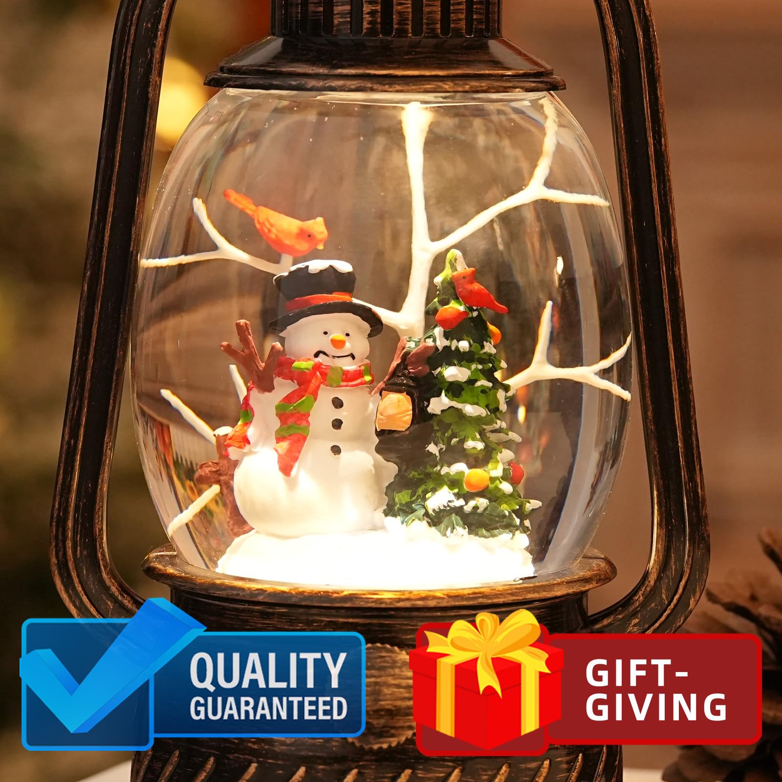 Snowman Musical Snow Globe with LED Lights & 6H Timer - Glittering Christmas Lantern Decor for Home, Office & Holiday Parties | Indoor Winter Wonderland Decoration