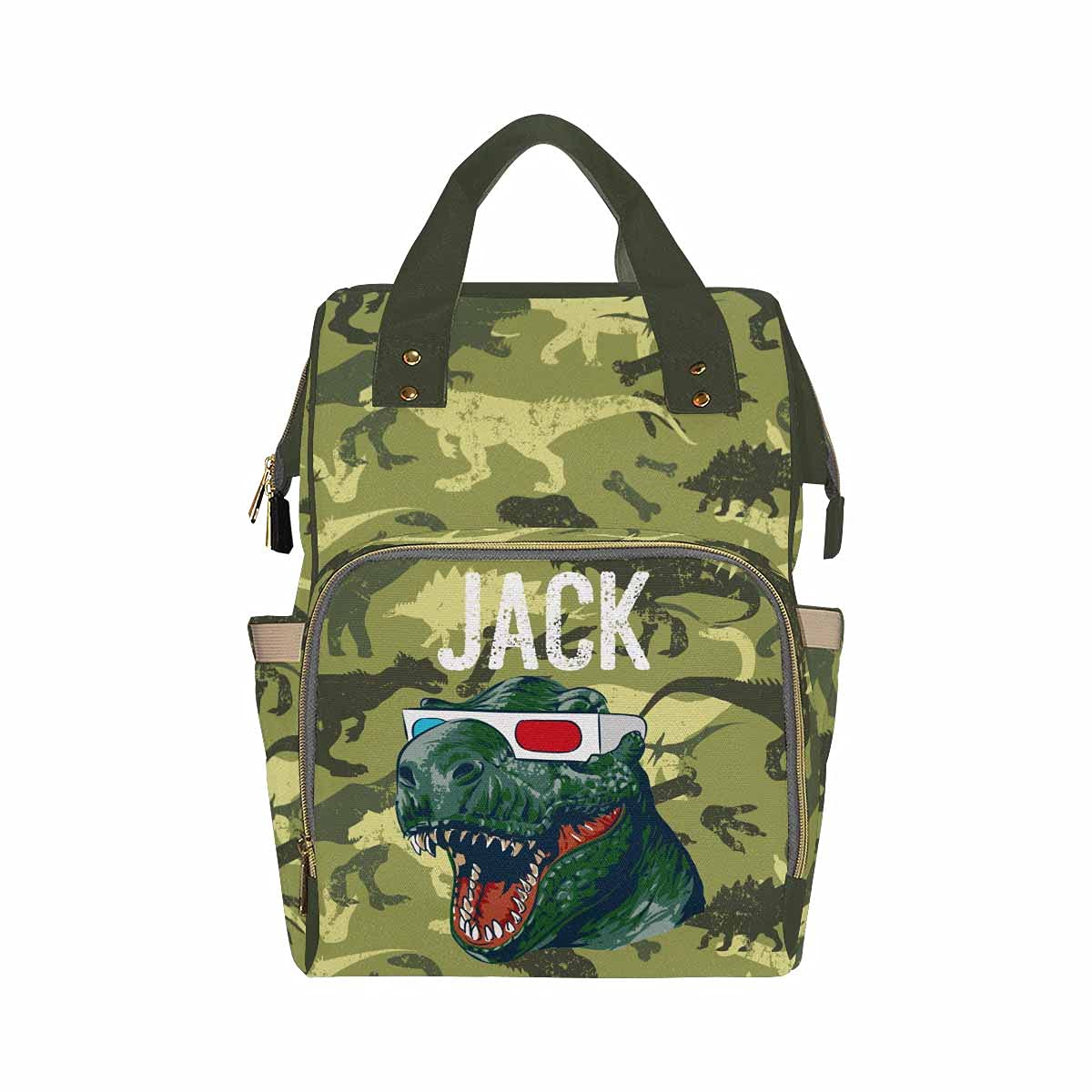 Personalized Dinosaur Diaper Backpack with Name - Custom Monogrammed Green Baby Diaper Bag for Boys & Girls, Waterproof Multifunctional Nappy Travel Daypack - Perfect Gift for Parents, Ideal for Daycare, Travel & Family Outings