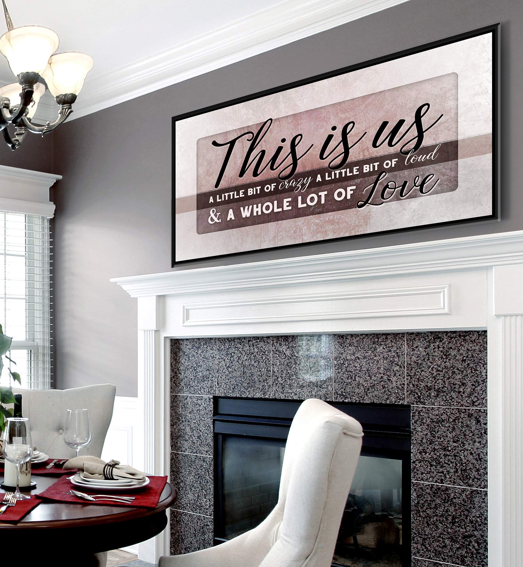 This Is Us Family Wall Art - Large Framed Canvas Painting for Farmhouse & Living Room Decor - Perfect Housewarming Gift for New Home (Pink & Black Floating Frame, 42x19 inches) - Ideal for Family Photos, Wedding Gifts & Cozy Home Decoration