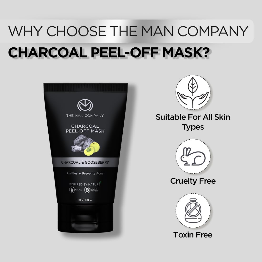 The Man Company Activated Charcoal Peel Off Face Mask for Men - Deep Cleansing Blackhead & Whitehead Remover, Dead Skin Exfoliator, Paraben & Sulphate Free (100g) | Perfect for Post-Workout, Travel & Daily Skincare Routine