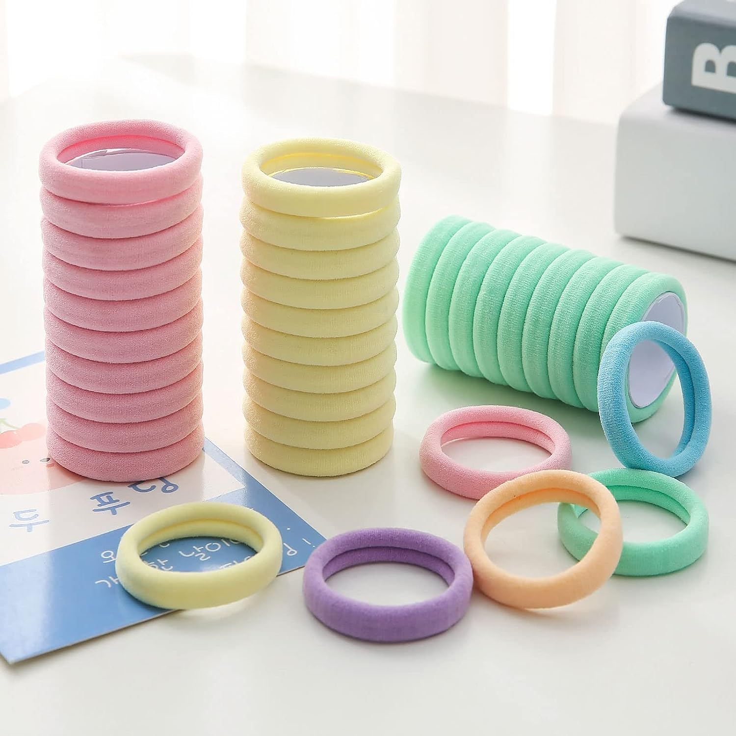 Pastel Color Thick Seamless Cotton Hair Ties - No Damage Soft Ponytail Holders for Women & Girls (30pcs) - Perfect for School, Work, Gym and Daily Hair Styling