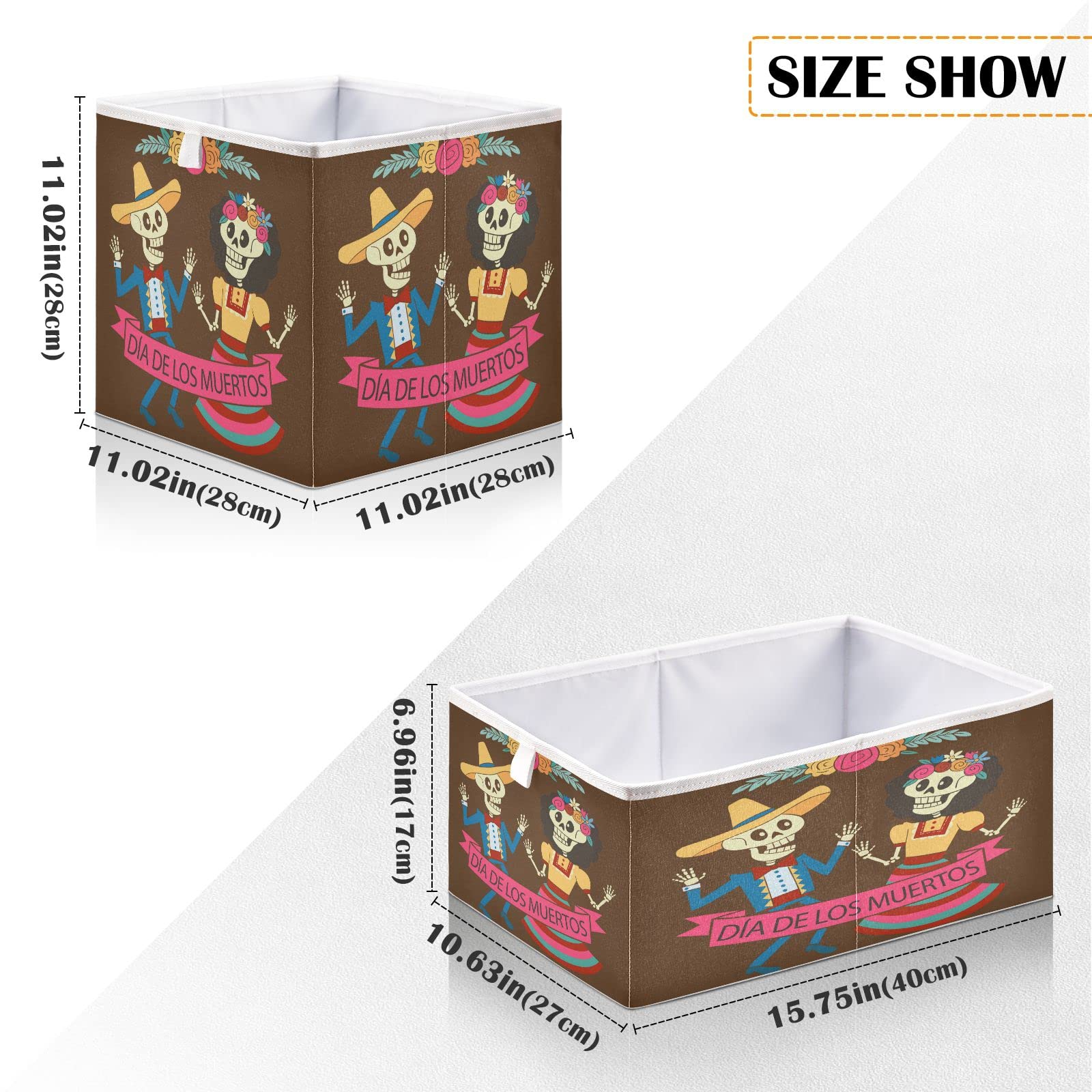 Halloween Mexican Skull Storage Baskets - Foldable Collapsible Organizer Box for Shelves, Pantry, Bathroom & Nursery (16 x 11 Inch) - Perfect for Toy Storage, Closet Organization & Home Decor