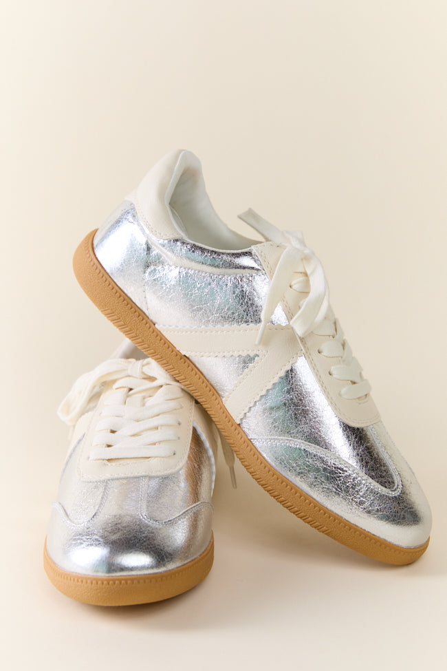 Klaire Women's Metallic Silver Fashion Sneakers - Lightweight Comfortable Walking Shoes for Casual Outfits & Workout | Perfect for Running, Gym, and Everyday Wear