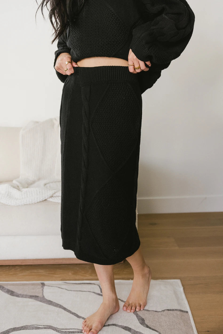 Lilly Cable Knit Skirt Women's Black - Cozy Winter Skirt for Office, Party & Casual Wear | Final Sale