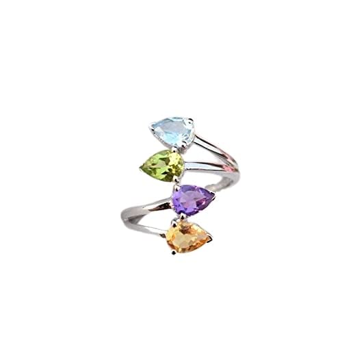 Multi Stone Ring - Blue Topaz Citrine Peridot Amethyst 925 Sterling Silver Handmade Spiral Ring | Engagement Jewelry, Wedding Gift for Her, Dainty Statement Piece | Perfect for Anniversaries, Date Nights & Special Occasions