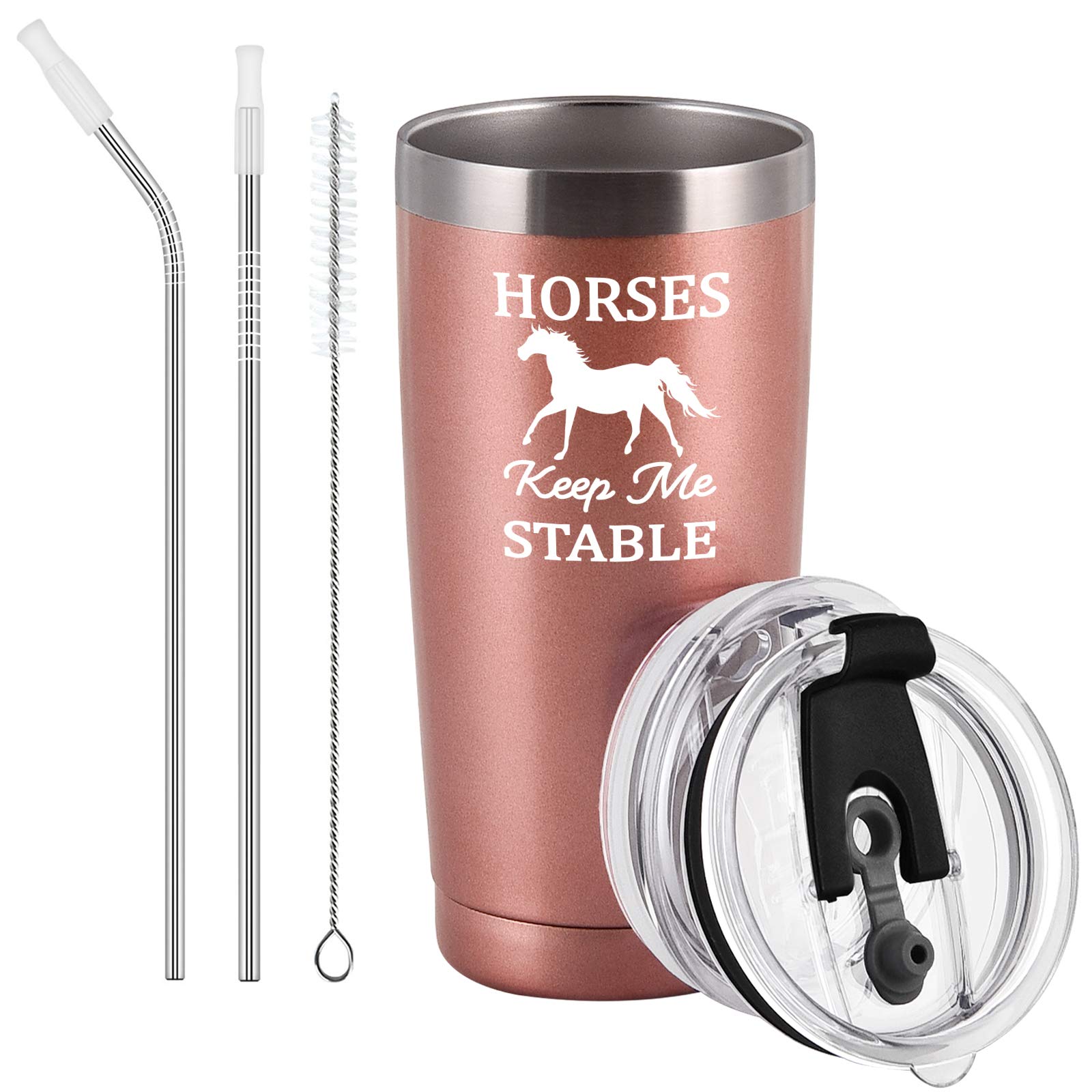 20oz Insulated Stainless Steel Travel Tumbler with Lid - Horse Lover Gift for Women, Perfect Birthday & Christmas Present for Mom, Sister, Friends - Rose Gold Horse Design - Ideal for Riding, Stable Visits & Outdoor Adventures