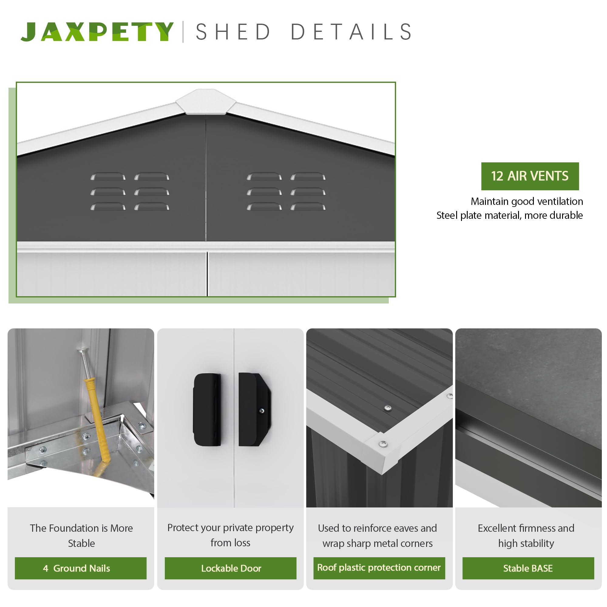 JAXPETY 6'x8' Large Metal Outdoor Storage Shed with Sliding Doors & Lock - Weatherproof Garden Shed for Backyard, Patio, Lawn - Perfect for Storing Tools, Equipment & Seasonal Items (Gray)
