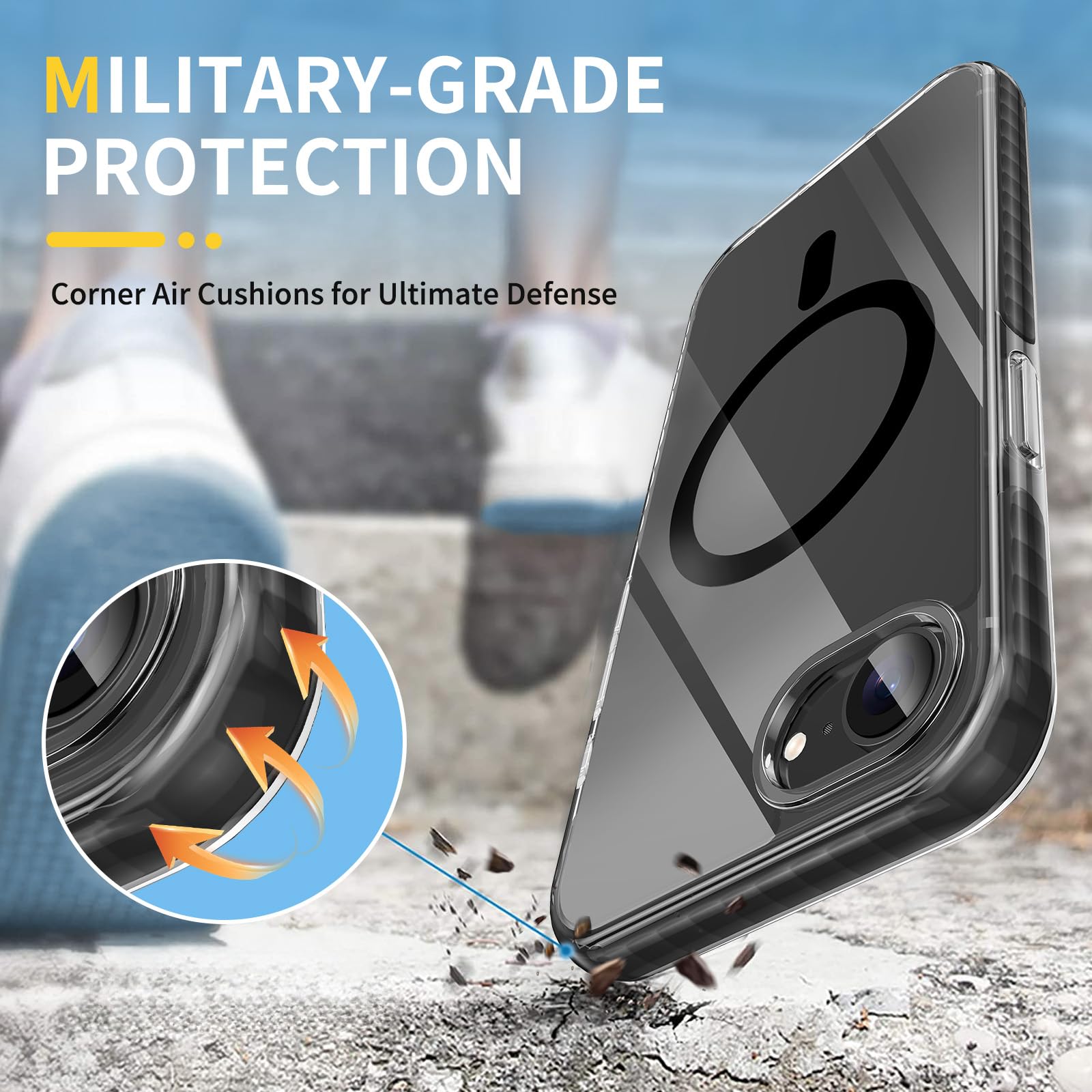 MATEPROX Magnetic Clear iPhone 16e Case 2025 - Compatible with MagSafe | Anti-Yellowing | Anti-Slip Military Grade Protection | Includes Screen Protector (Black) - Perfect for Everyday Use, Travel & Outdoor Activities